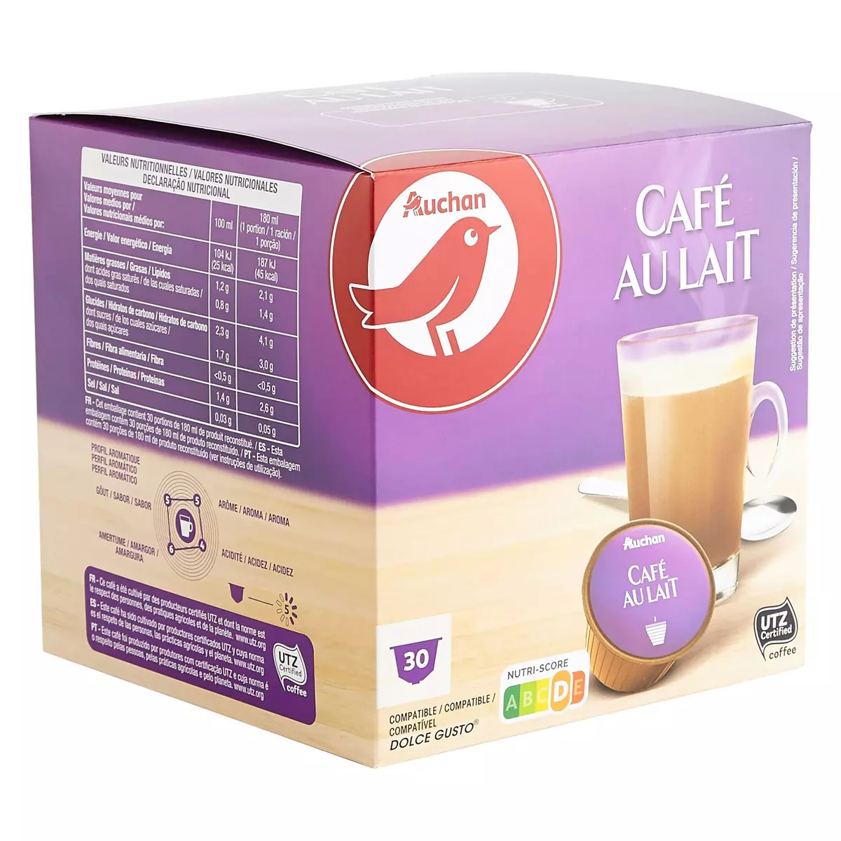 AUCHAN Capsules de café au lait compatible Dolce Gusto 300g