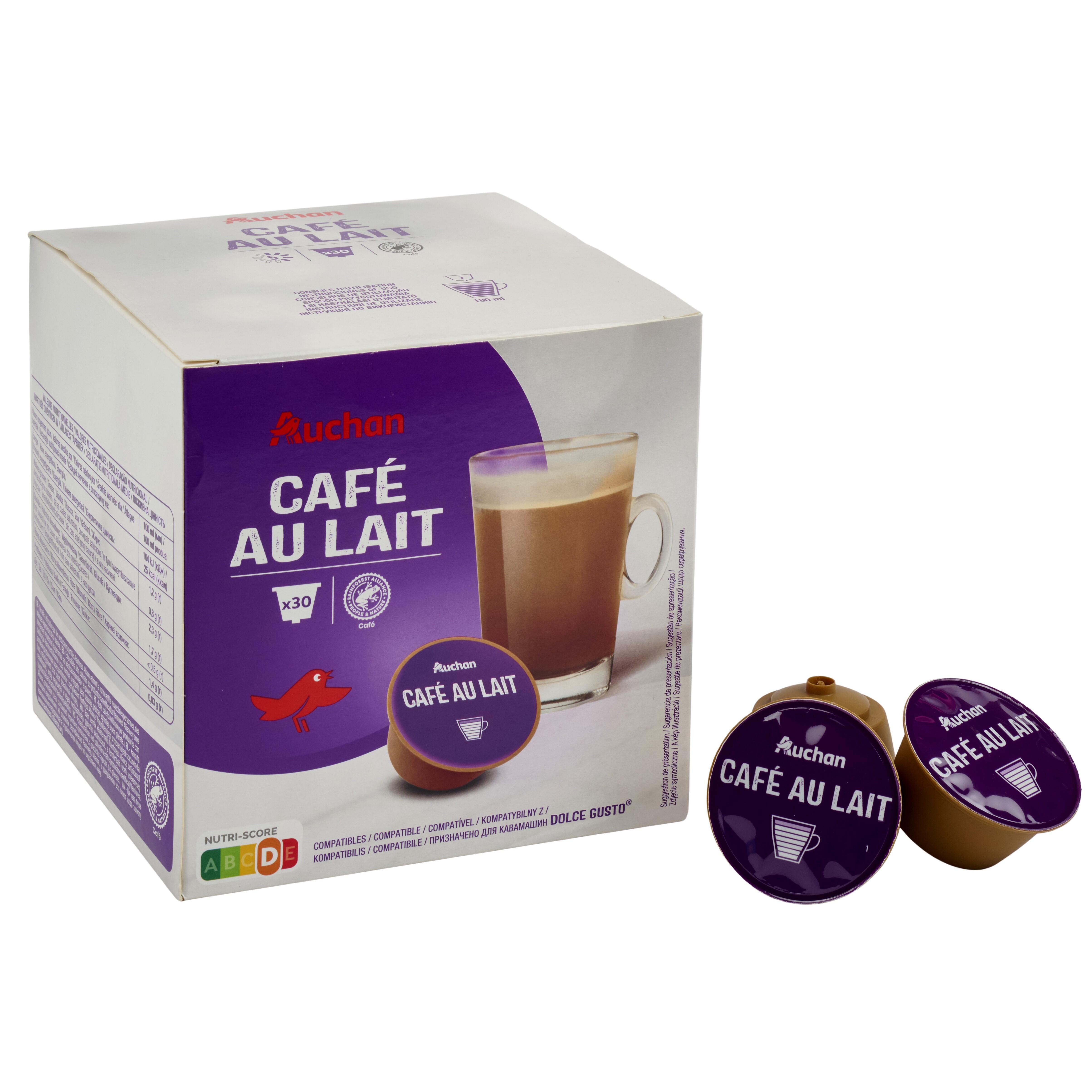 Voir la diapositive 2 : AUCHAN Capsules de café au lait compatibles Dolce Gusto 30 capsules 300g