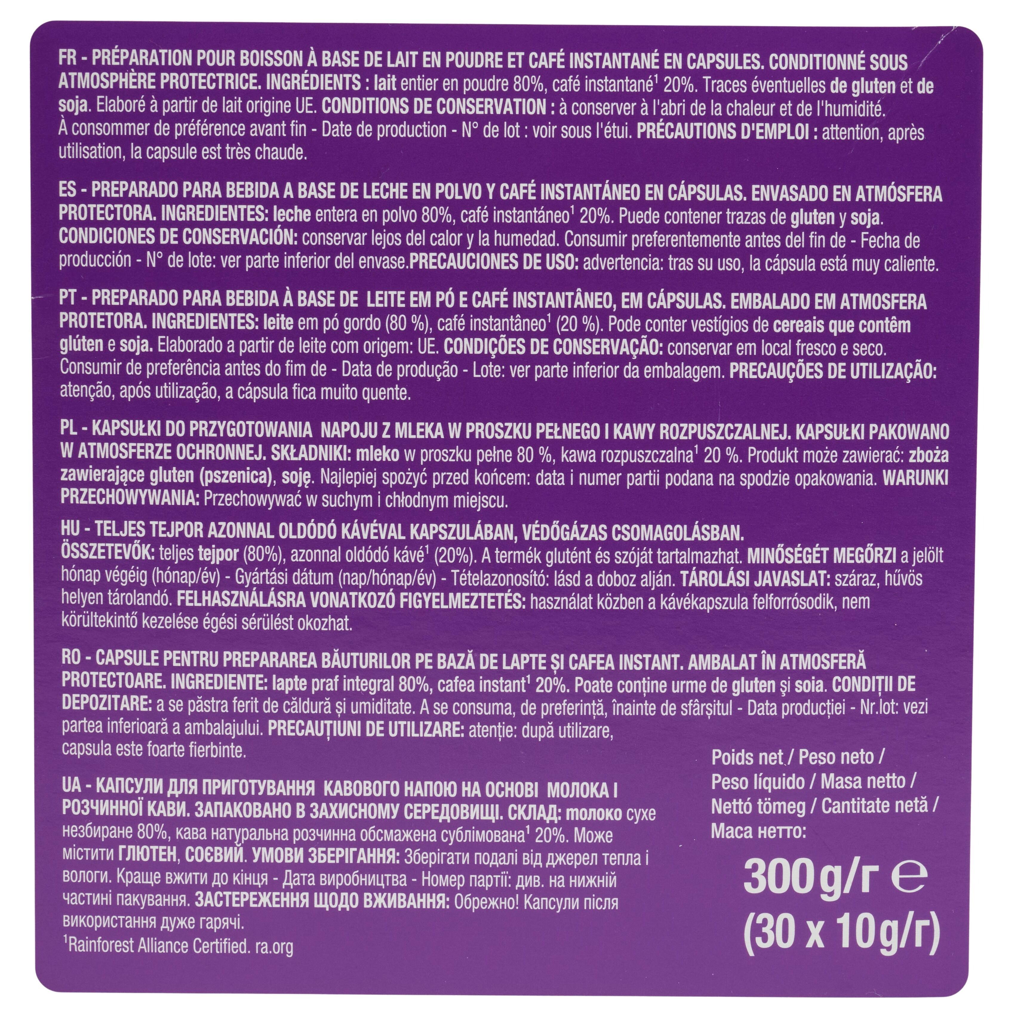 Voir la diapositive 3 : AUCHAN Capsules de café au lait compatibles Dolce Gusto 30 capsules 300g