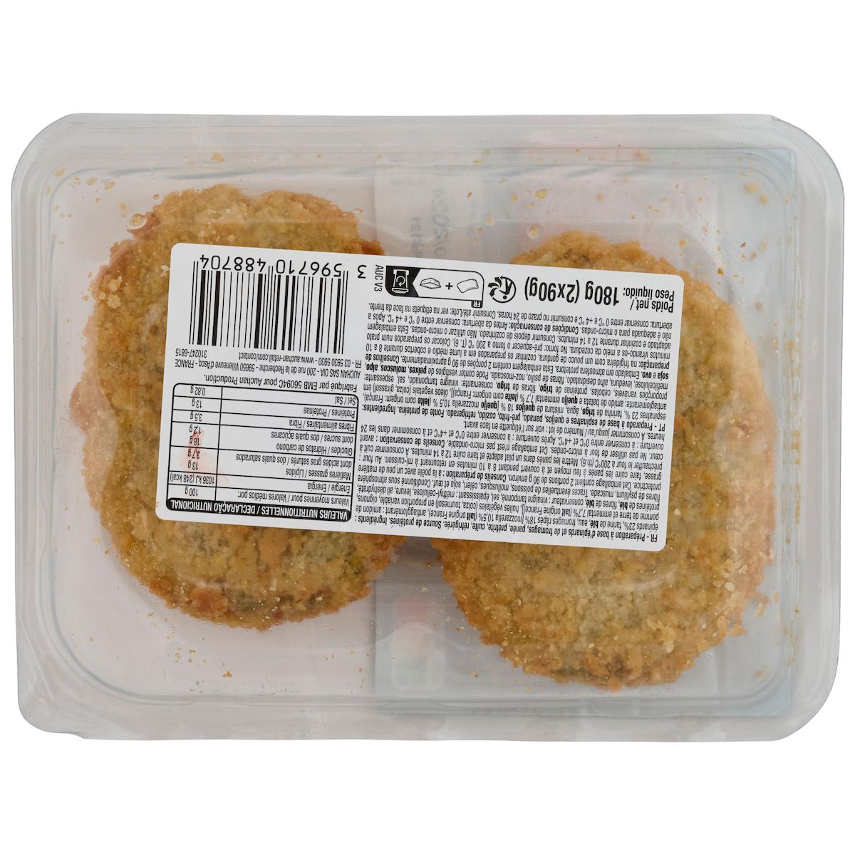 AUCHAN VERY VEGGIE Veggie panés épinard 2 pièces 180g