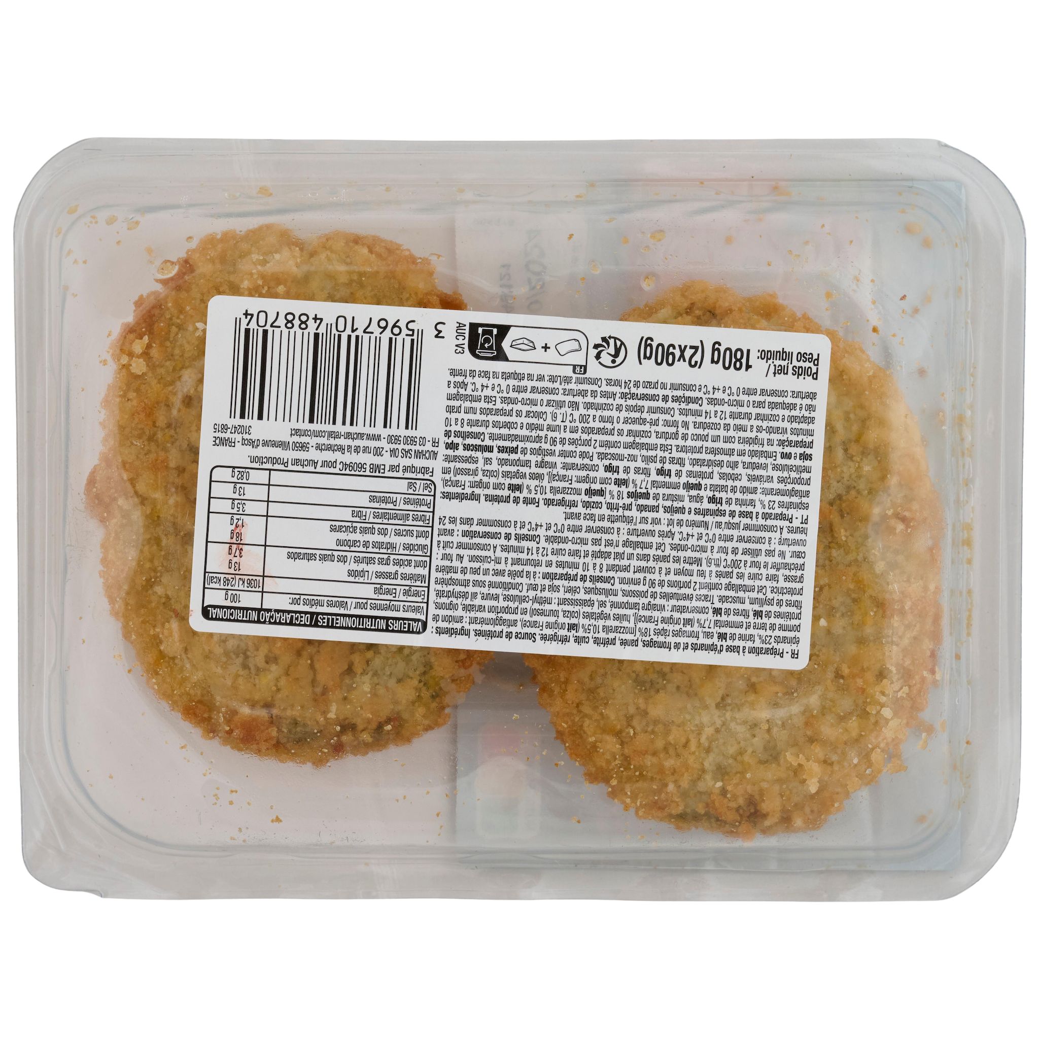 Voir la diapositive 4 : AUCHAN VERY VEGGIE Veggie panés épinard 2 pièces 180g