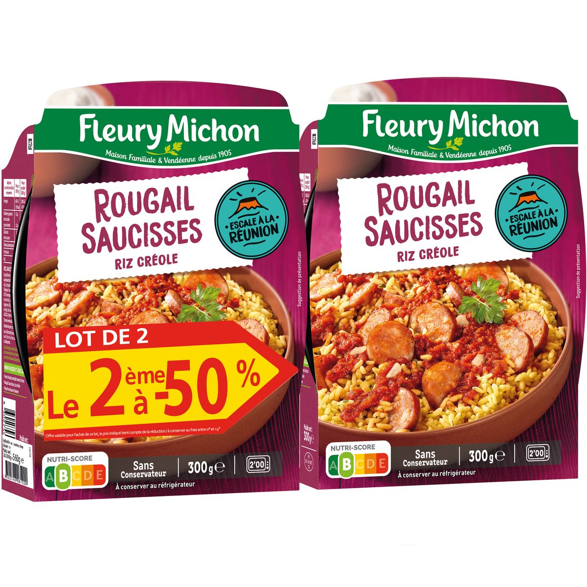 FLEURY MICHON Rougail de saucisses et riz créole 2x300g 600g