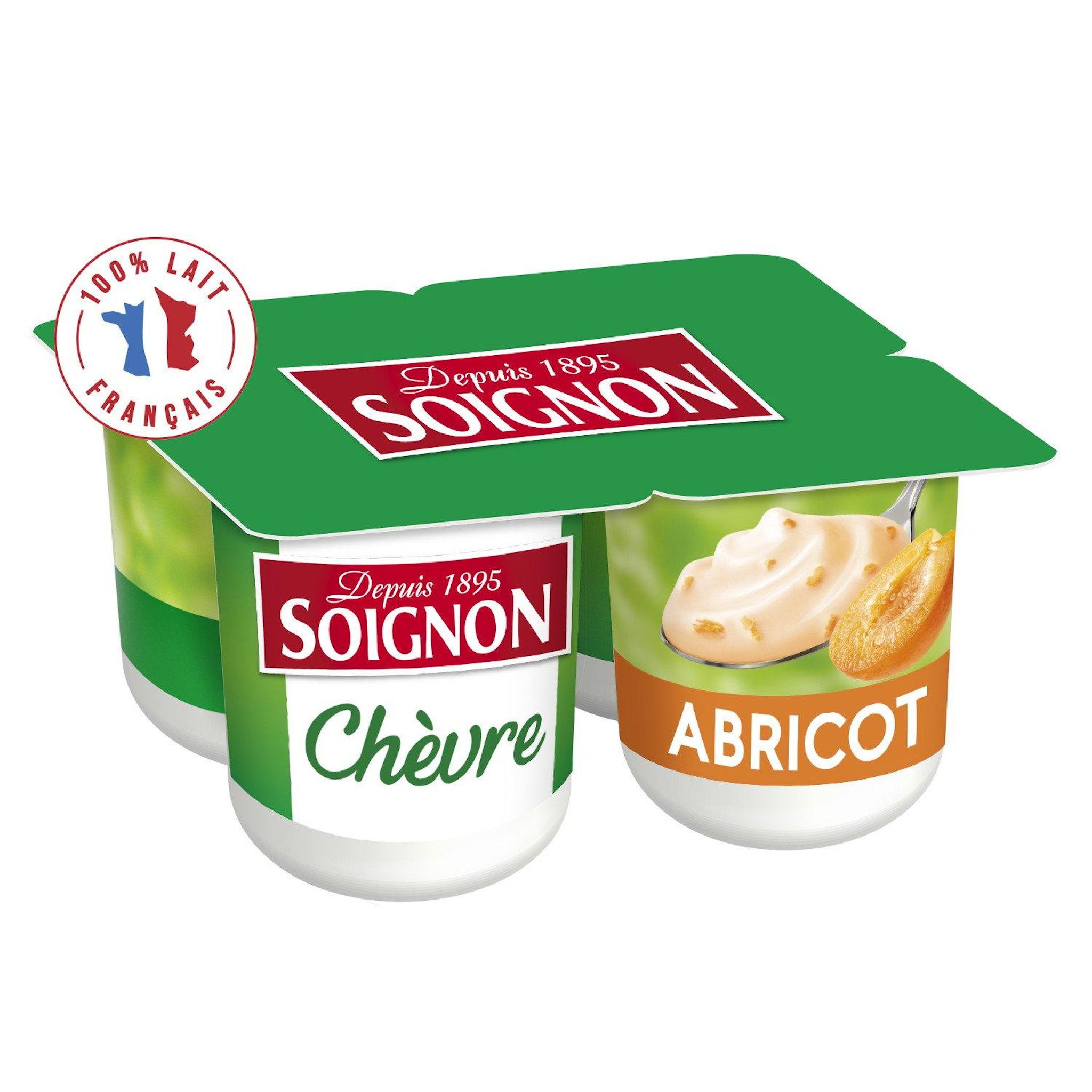Voir la diapositive 2 : SOIGNON Yaourt à l'abricot au lait de chèvre 4x125g