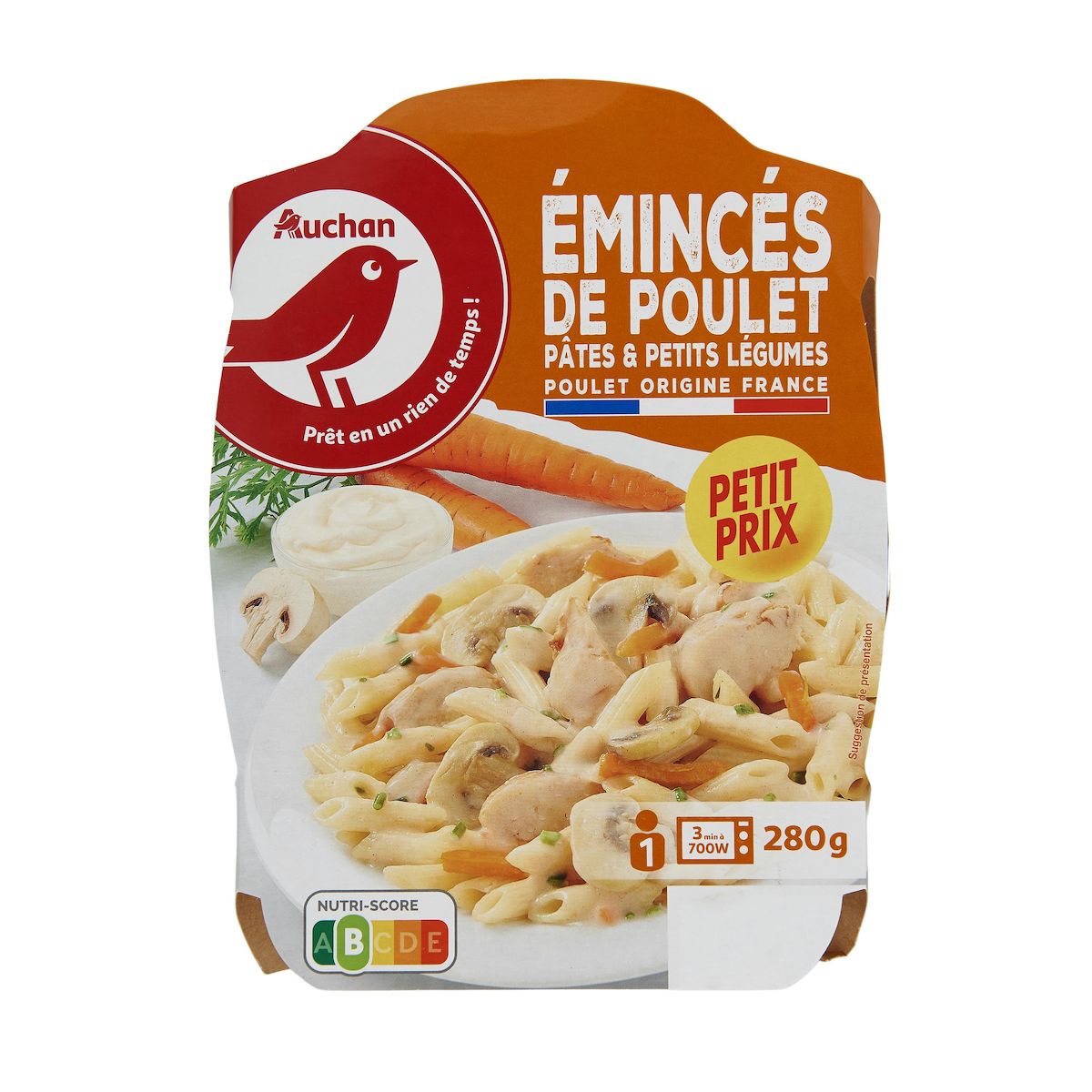AUCHAN Emincés de poulet pâtes et petits légumes 1 part 280g