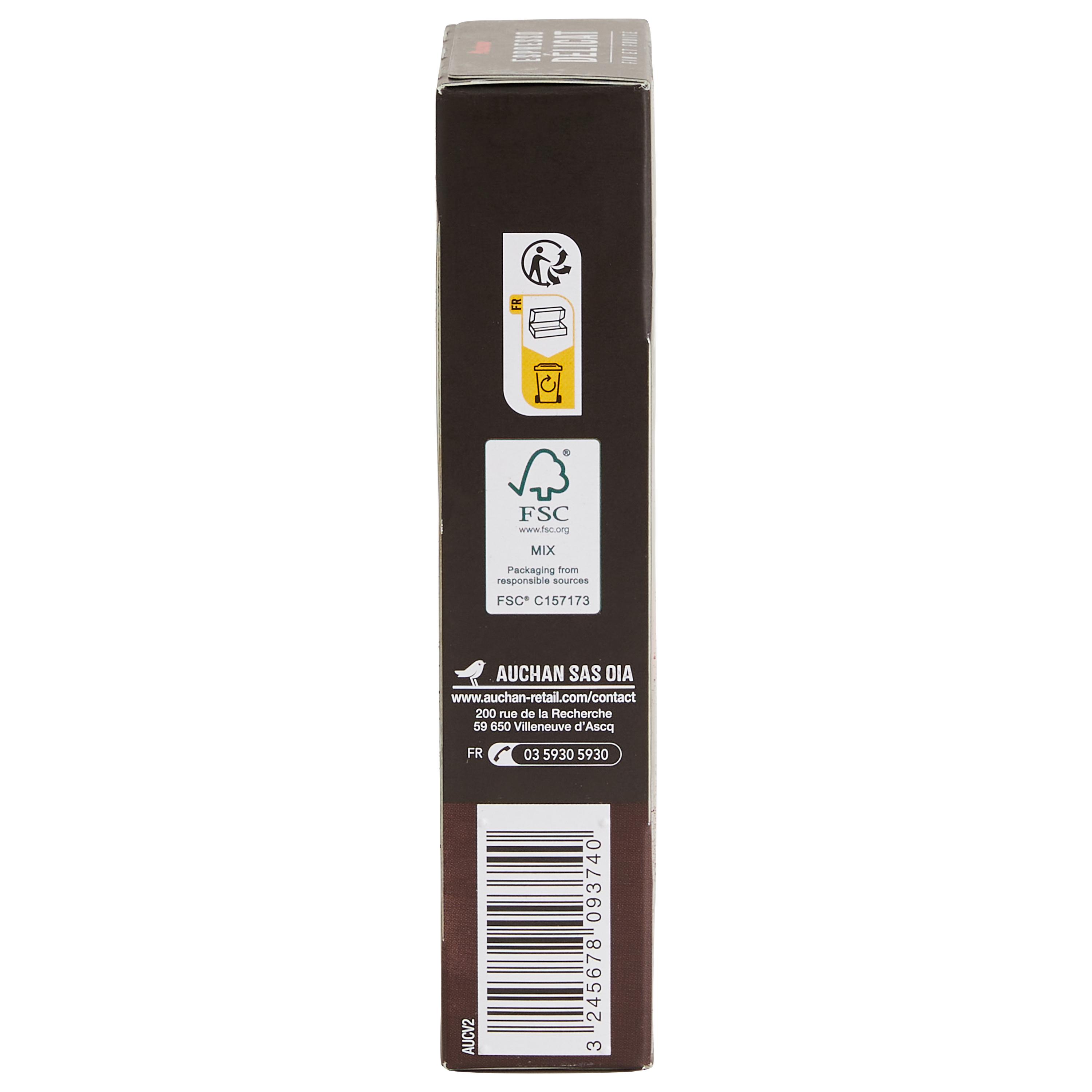 Voir la diapositive 4 : AUCHAN Capsules de café Espresso intensité 6 compatibles Nespresso 10 capsules 52g