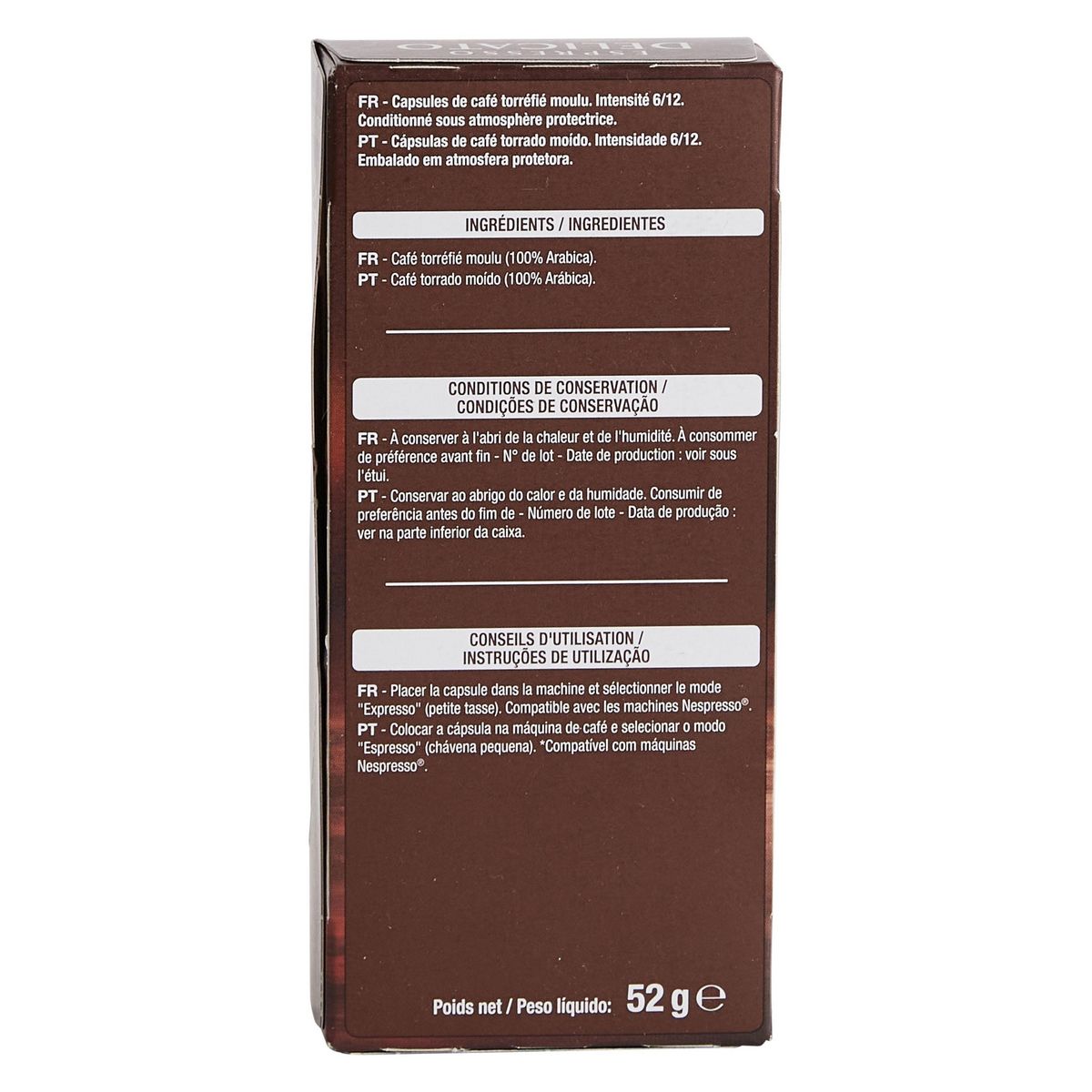 AUCHAN Capsules de café Espresso intensité 6 compatibles Nespresso 10 capsules 52g