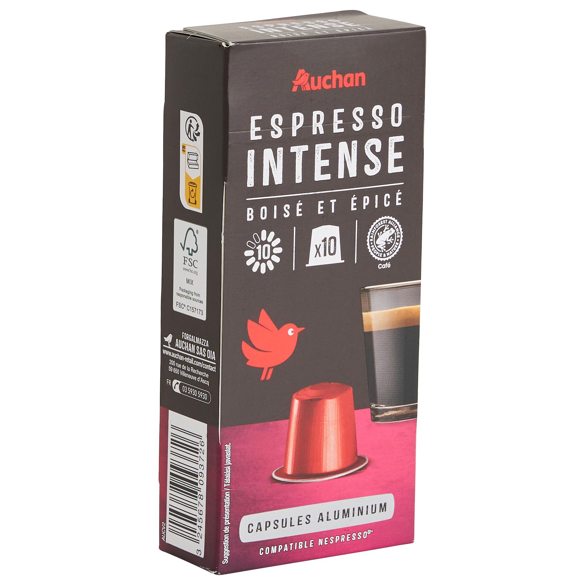 Voir la diapositive 2 : AUCHAN Capsules de café Espresso intensité 10 compatibles Nespresso 10 capsules 52g