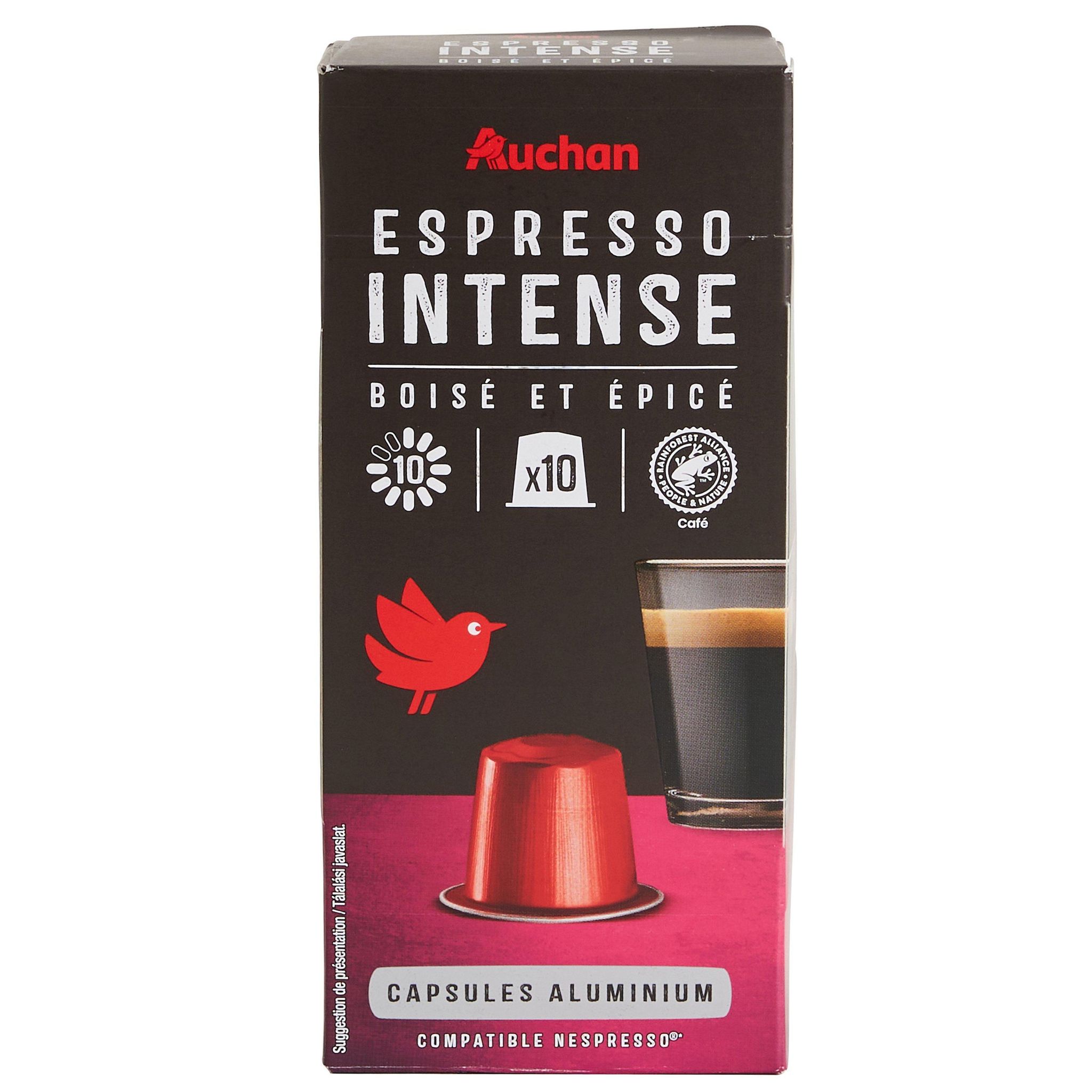 Voir la diapositive 3 : AUCHAN Capsules de café Espresso intensité 10 compatibles Nespresso 10 capsules 52g
