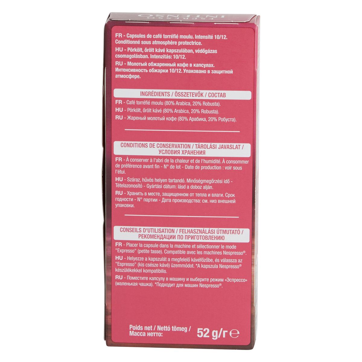 AUCHAN Capsules de café Espresso intensité 10 compatibles Nespresso 10 capsules 52g