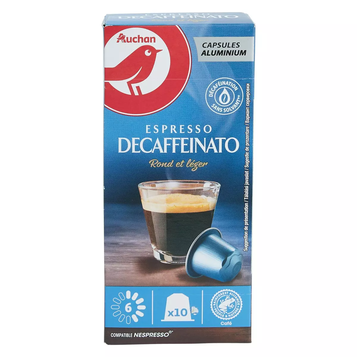 AUCHAN Capsules de café Espresso décaféiné intensité 6 compatibles