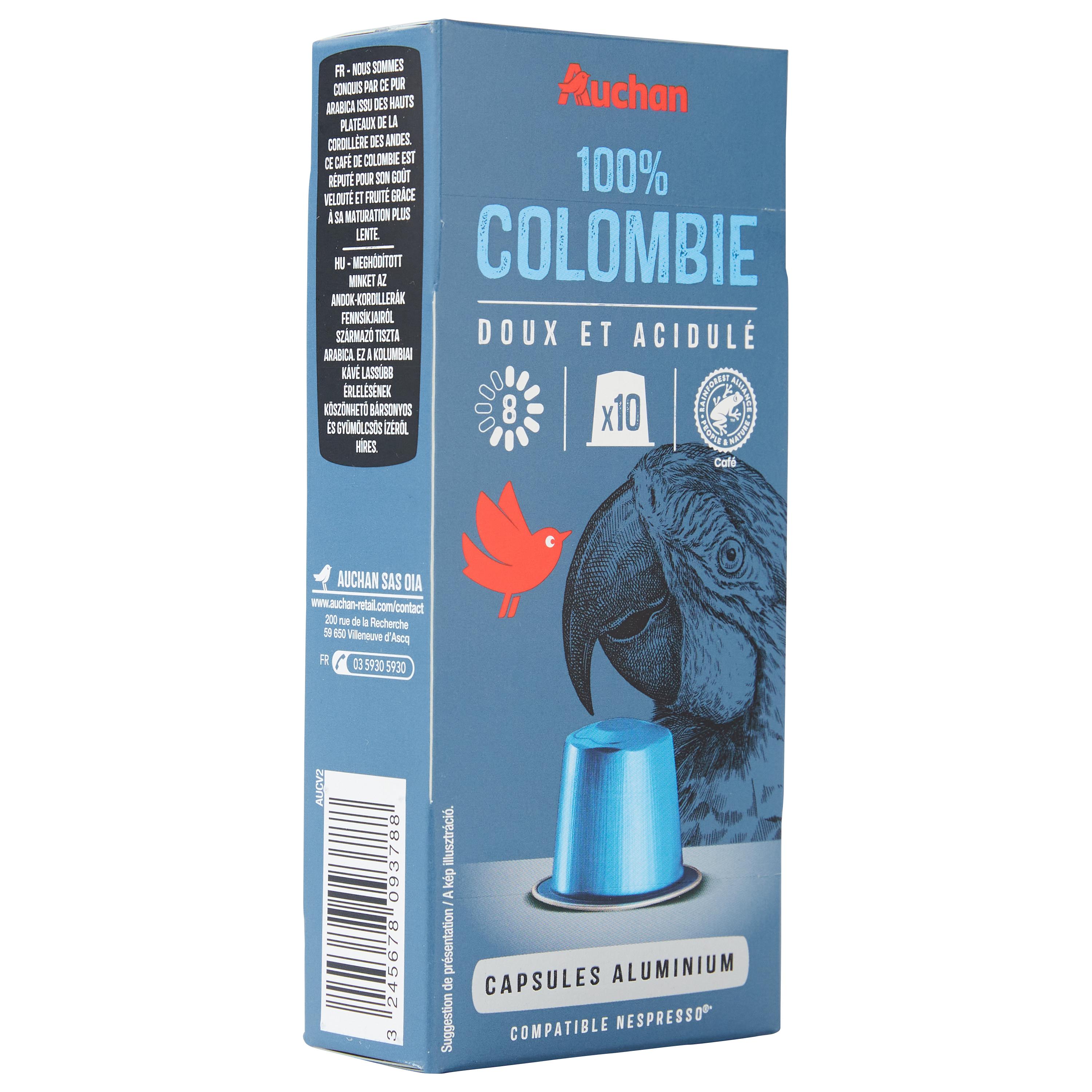 Voir la diapositive 3 : AUCHAN Capsules de café pur arabica Colombie intensité 8 compatibles Nespresso 10 capsules 52g