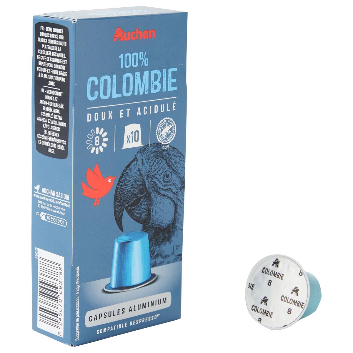 AUCHAN Capsules de café pur arabica Colombie intensité 8 compatibles Nespresso 10 capsules 52g