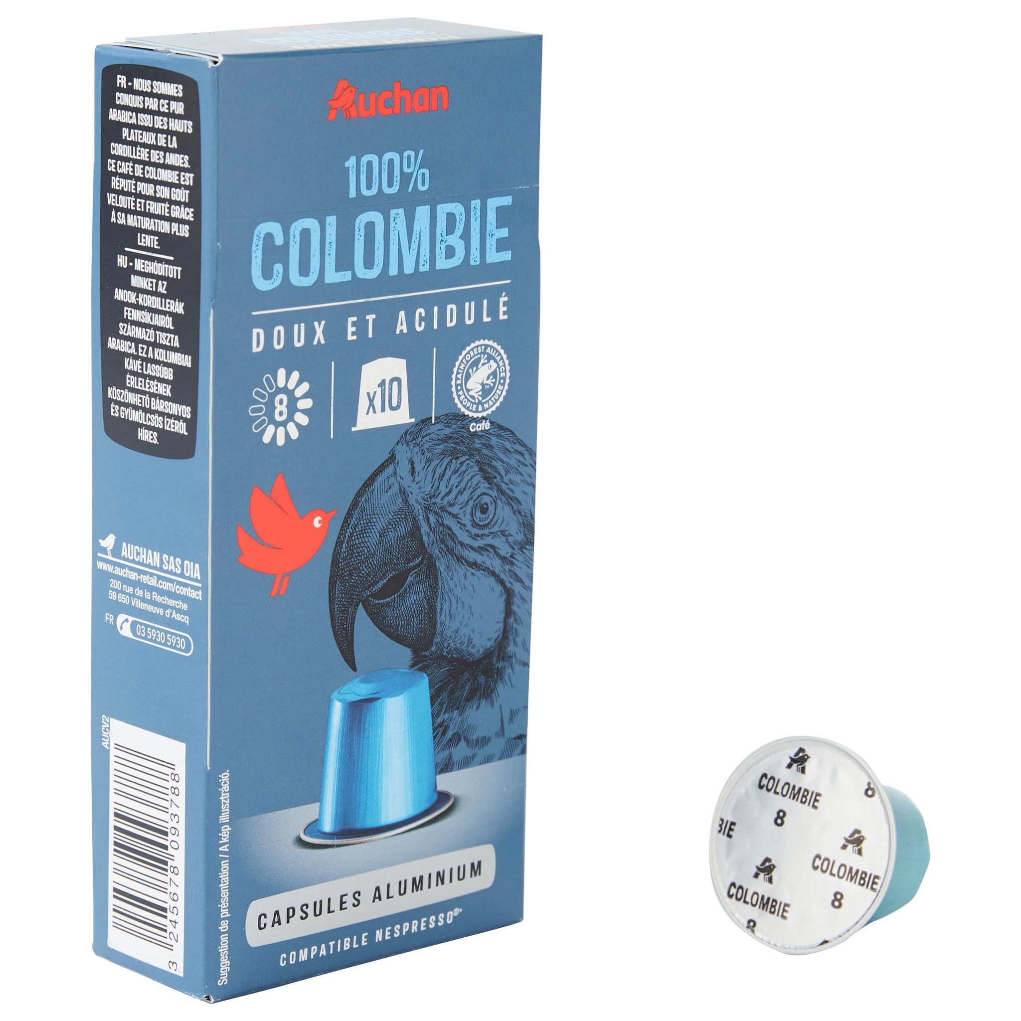 Voir la diapositive 4 : AUCHAN Capsules de café pur arabica Colombie intensité 8 compatibles Nespresso 10 capsules 52g