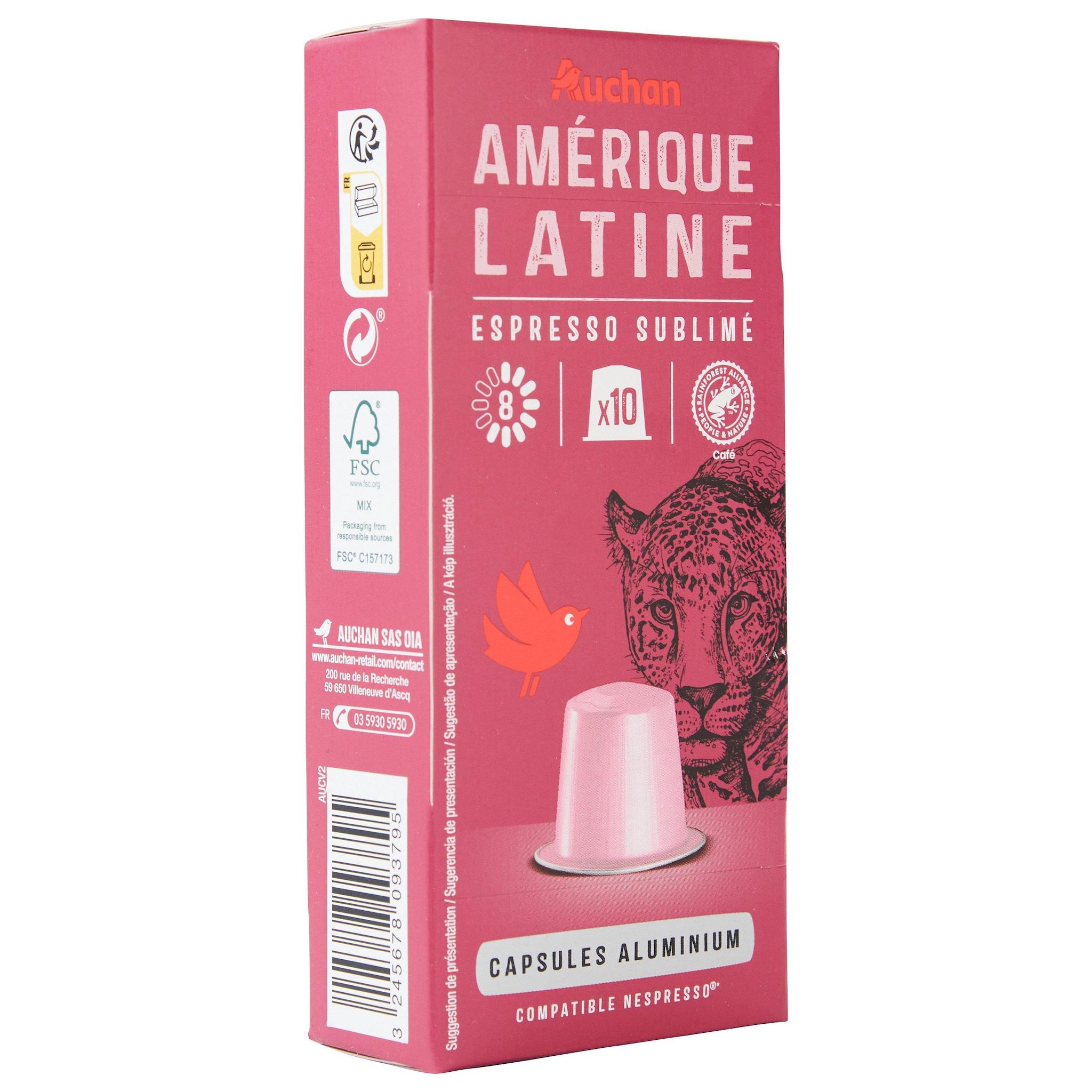 Voir la diapositive 4 : AUCHAN Capsules de café Amérique latine Espresso intensité 8 compatibles Nespresso 10 capsules 52g