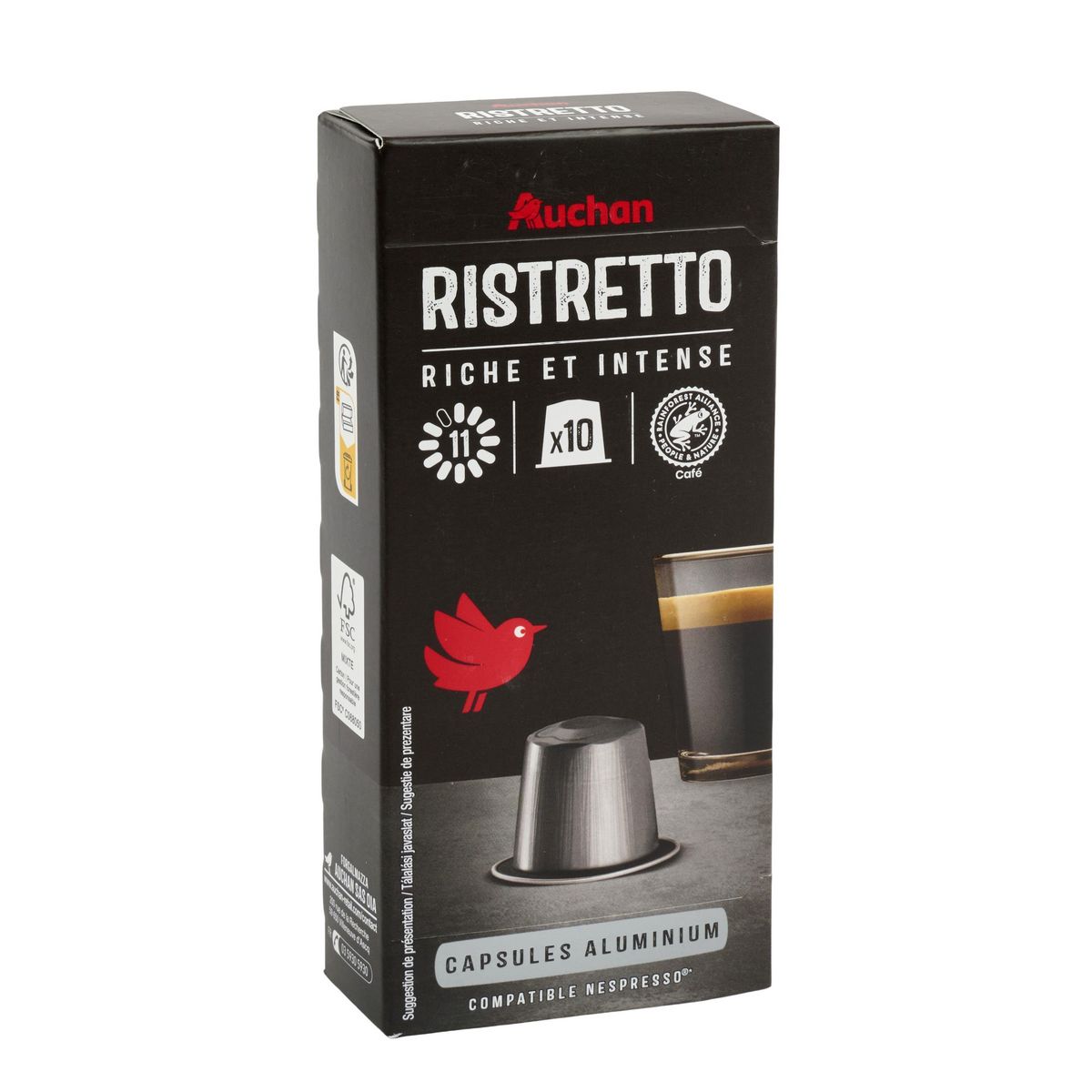 AUCHAN Capsules de café ristretto n°11 compatibles Nespresso 52g 10 capsules