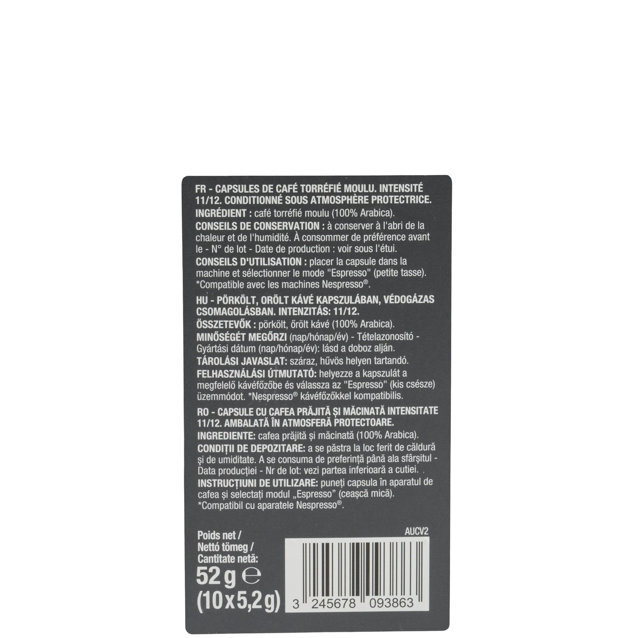 Voir la diapositive 2 : AUCHAN Capsules de café ristretto n°11 compatibles Nespresso 10 capsules 52g