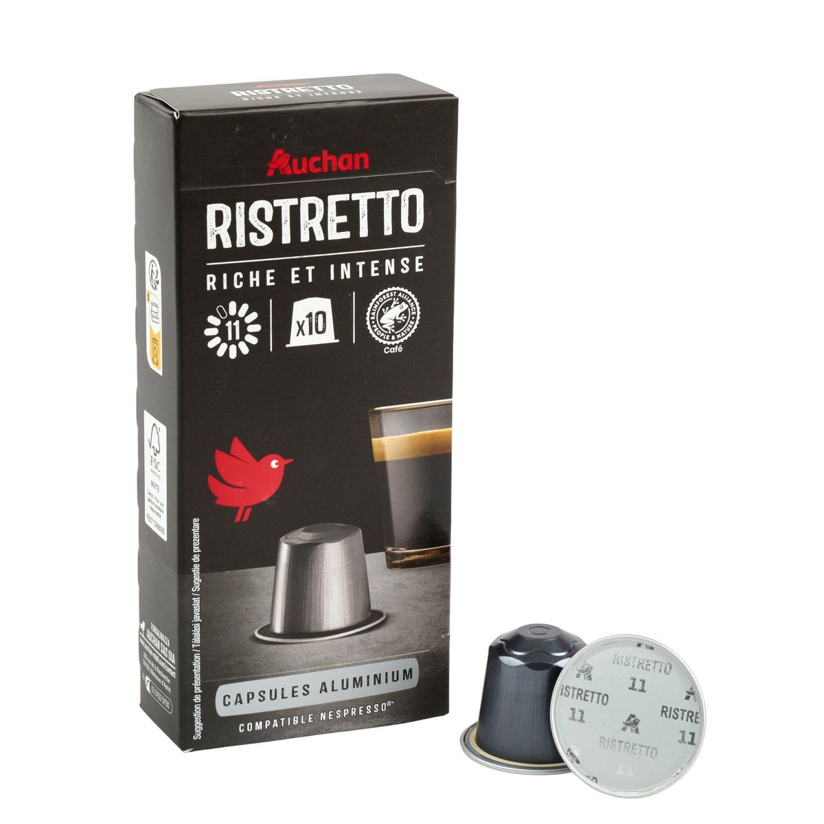 AUCHAN Capsules de café ristretto n°11 compatibles Nespresso 52g 10 capsules
