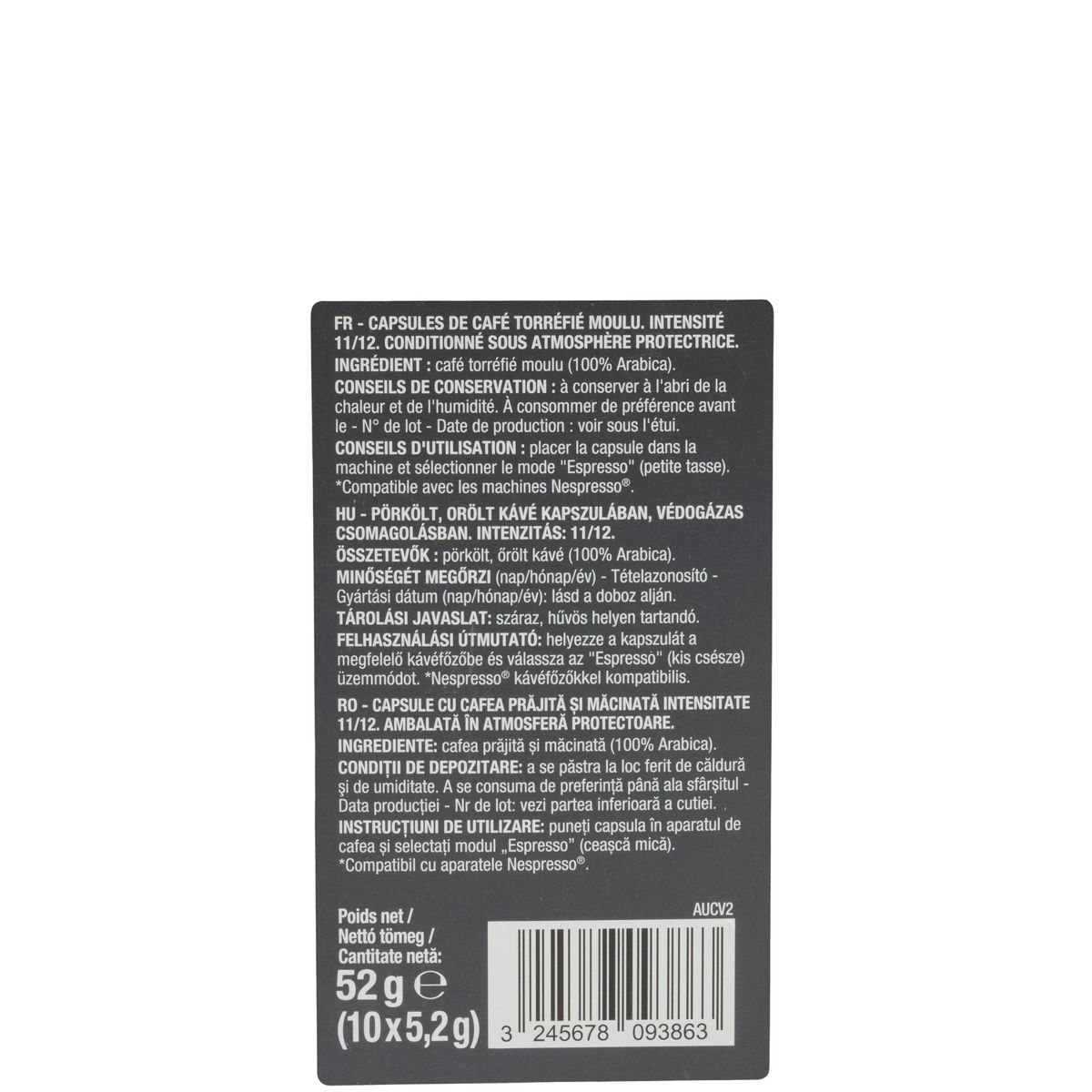 AUCHAN Capsules de café ristretto n°11 compatibles Nespresso 52g 10 capsules