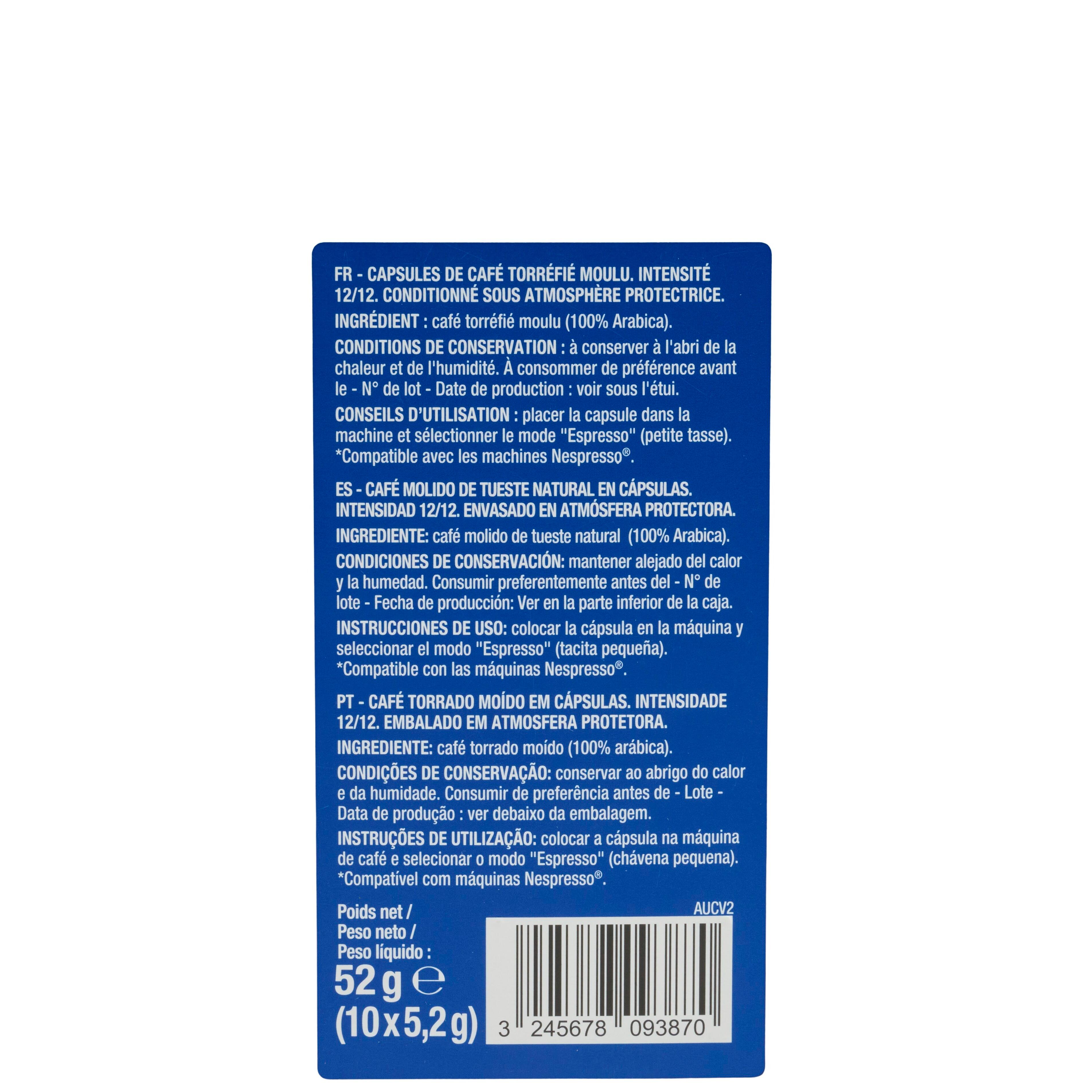 Voir la diapositive 2 : AUCHAN Capsules de café Fortissimo intensité 12 compatibles Nespresso 10 capsules 52g
