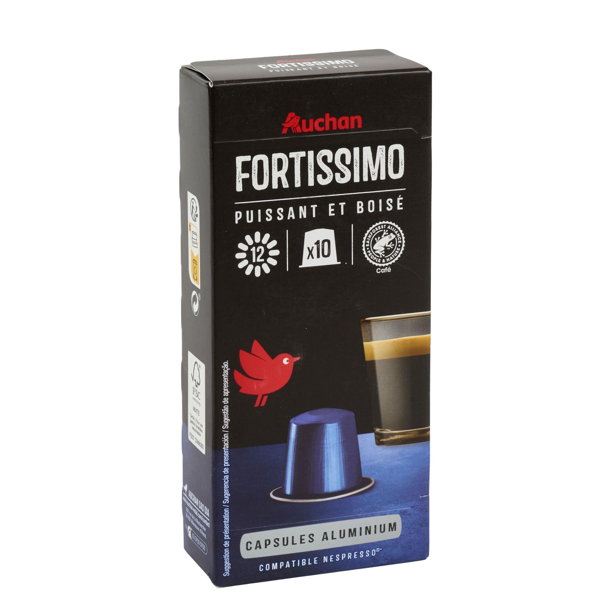 Voir la diapositive 3 : AUCHAN Capsules de café Fortissimo intensité 12 compatibles Nespresso 10 capsules 52g