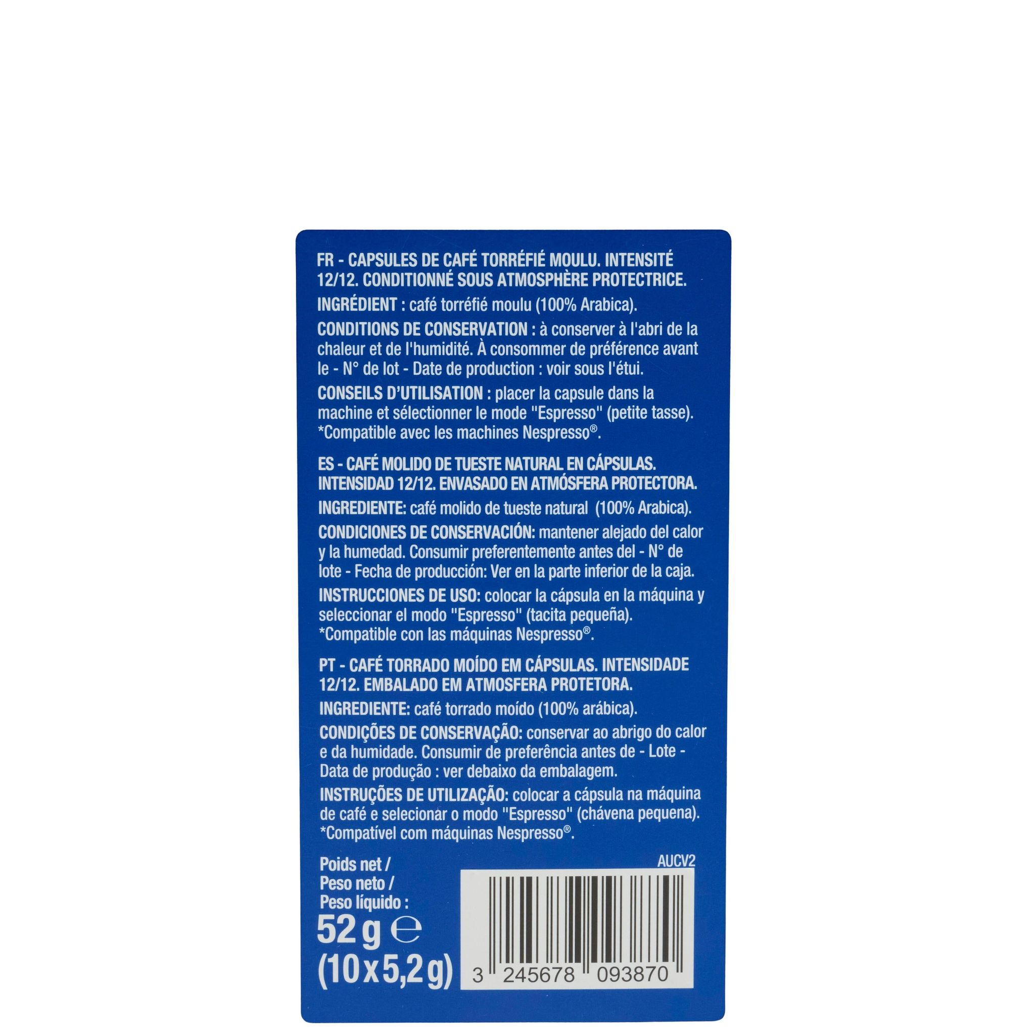 Voir la diapositive 4 : AUCHAN Capsules de café Fortissimo intensité 12 compatibles Nespresso 10 capsules 52g