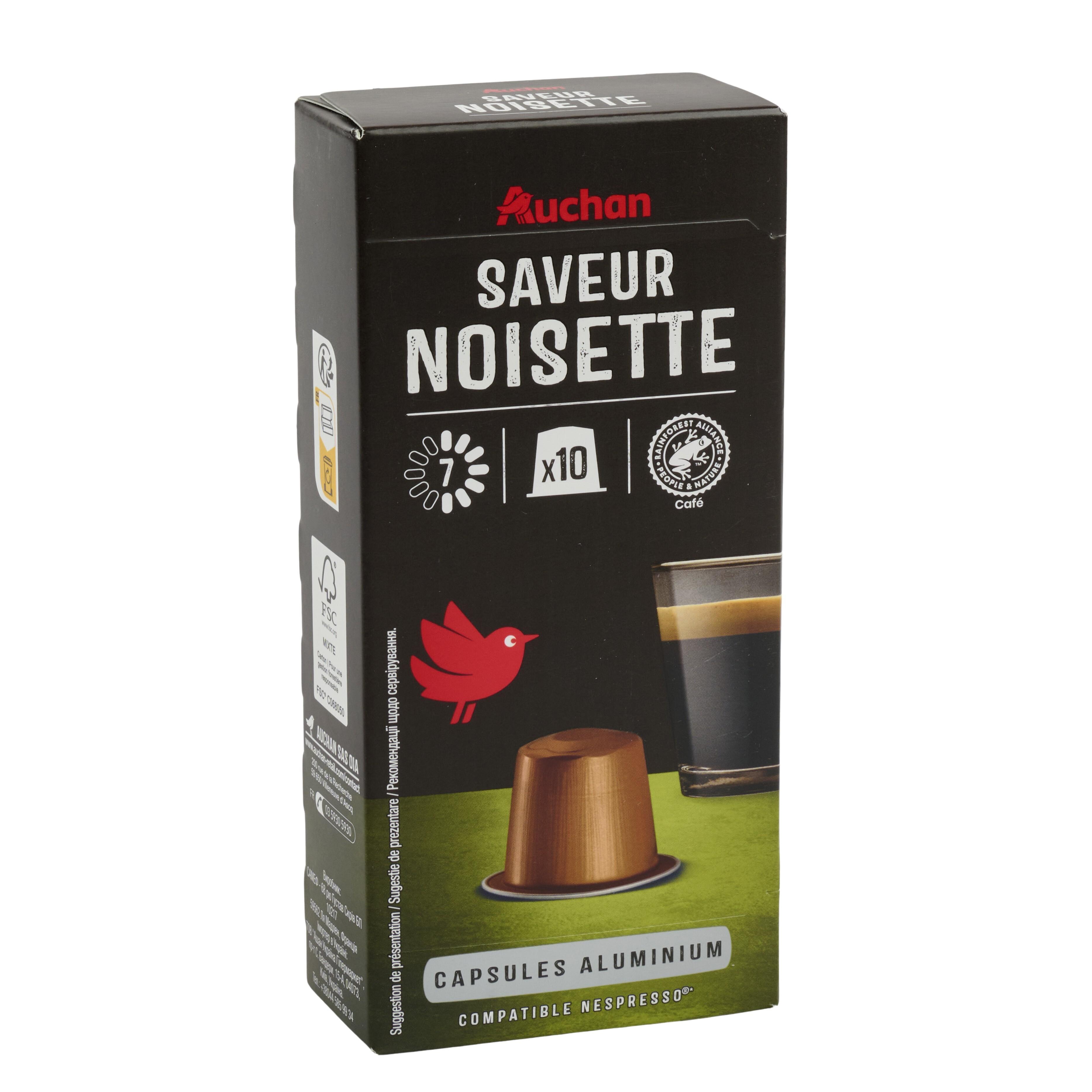 Voir la diapositive 4 : AUCHAN Capsules de café saveur noisette intensité 7 compatibles Nespresso 10 capsules 52g