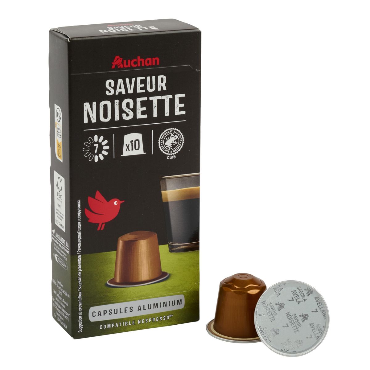 AUCHAN Capsules de café saveur noisette intensité 7 compatibles Nespresso 10 capsules 52g