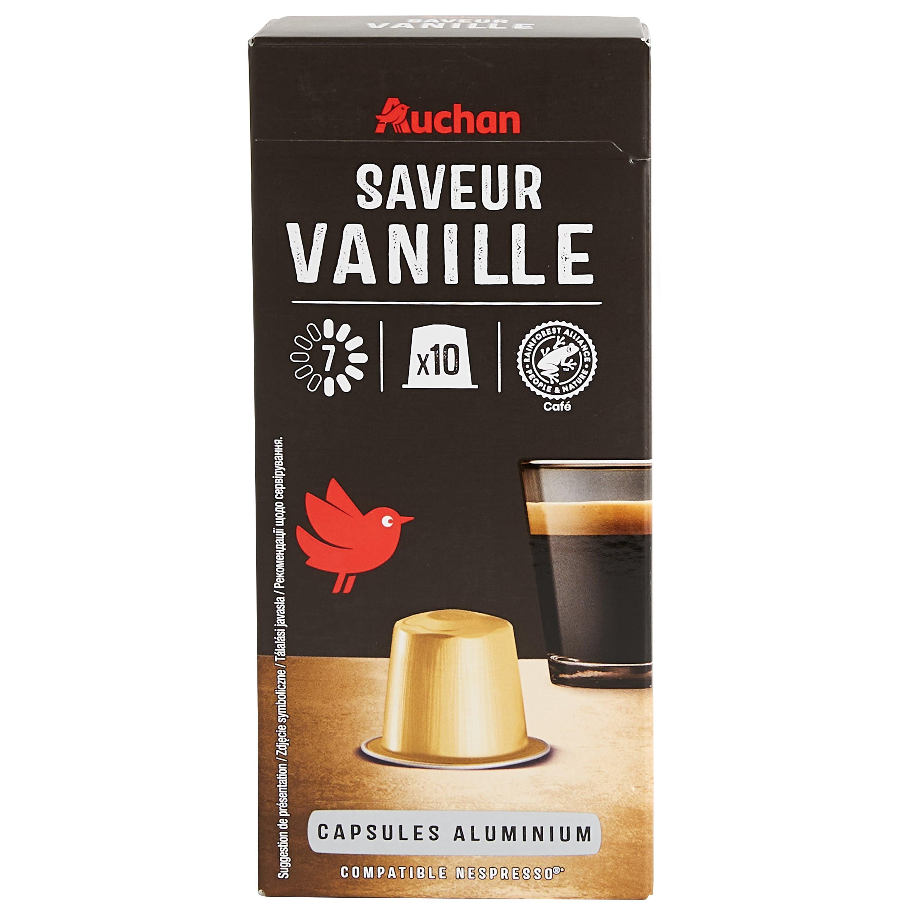 Voir la diapositive 5 : AUCHAN Capsules de café saveur vanille intensité 7 compatibles Nespresso 10 capsules 52g