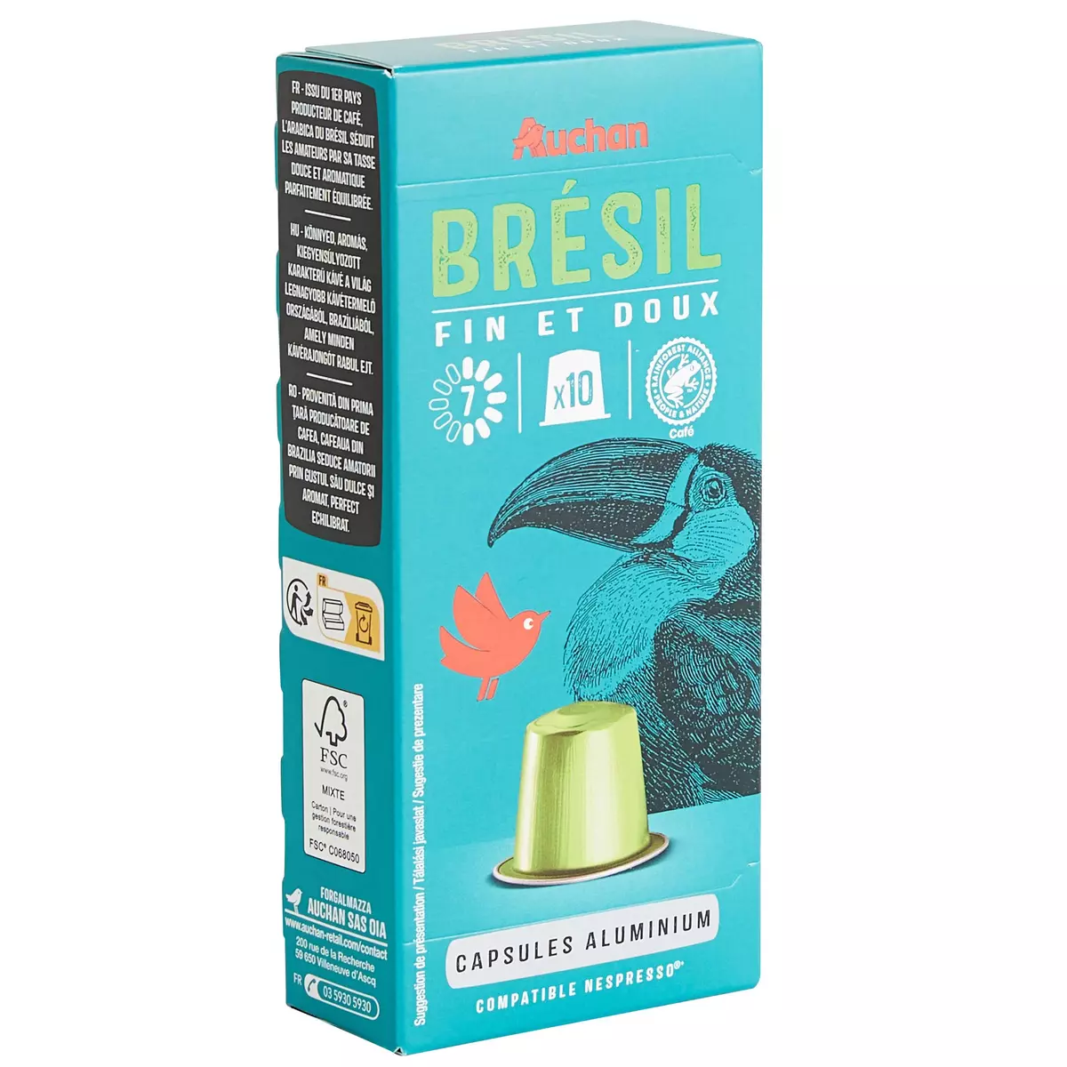 AUCHAN GOURMET Capsules de café 100% Brazil intensité 7 compatibles Nespresso 10 capsules 52g