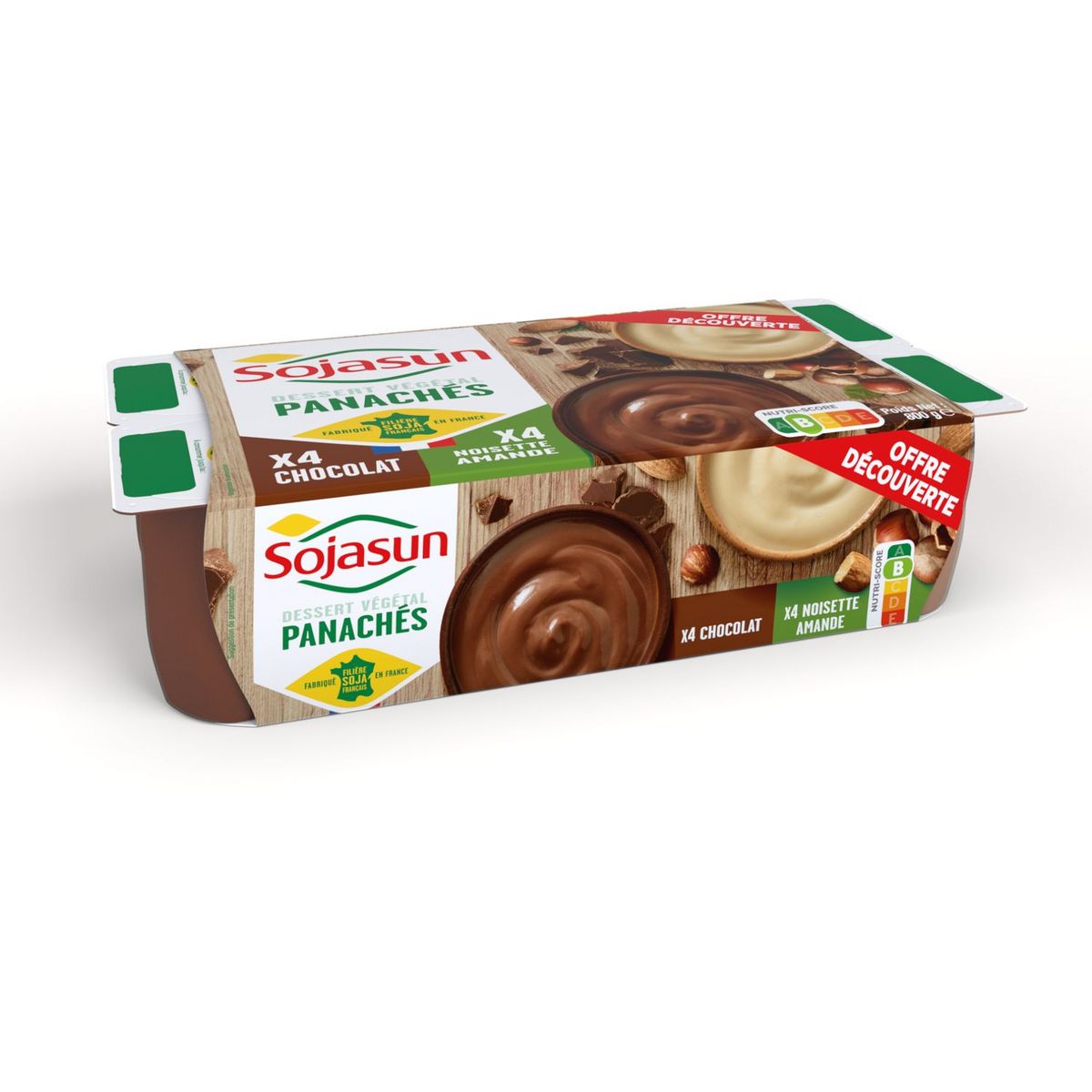 SOJASUN Dessert végétal au soja panaché 4 chocolat +4 noisette amande 800g