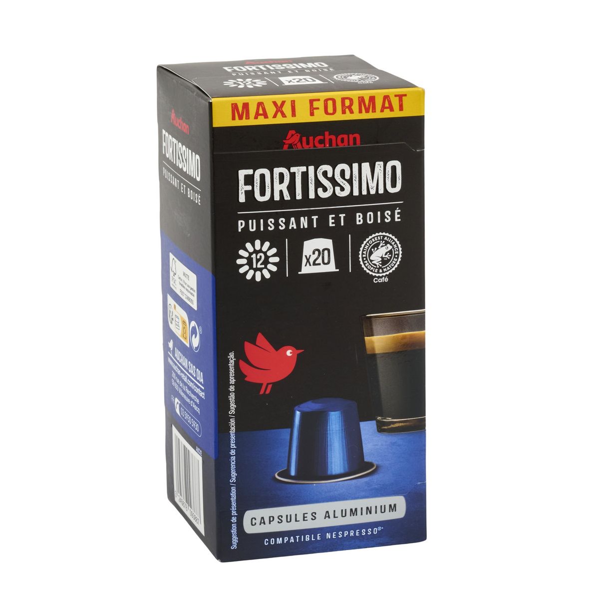 AUCHAN Capsules de café fortissimo intensité 12 compatibles Nespresso 20 capsules 104g