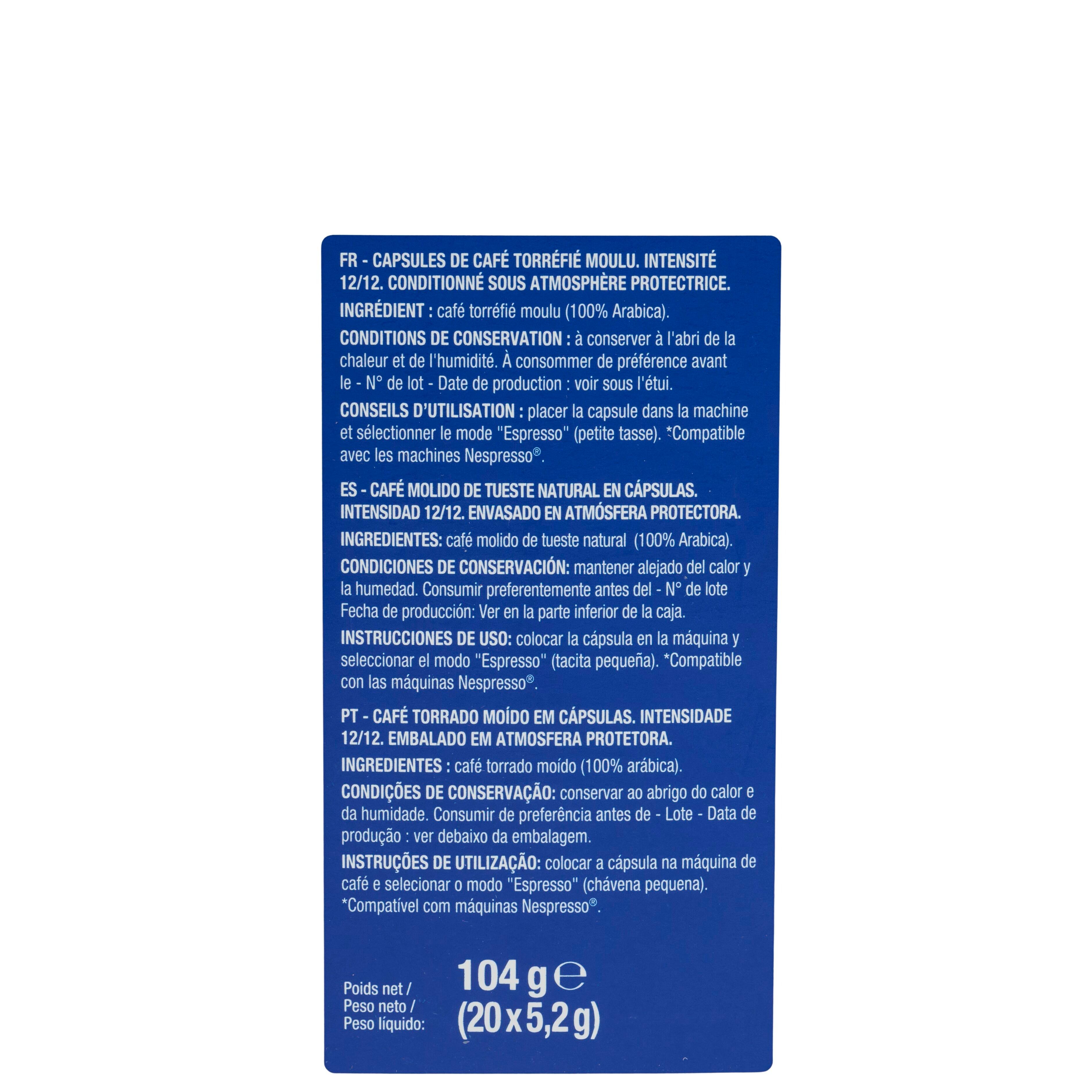 Voir la diapositive 4 : AUCHAN Capsules de café fortissimo intensité 12 compatibles Nespresso 20 capsules 104g