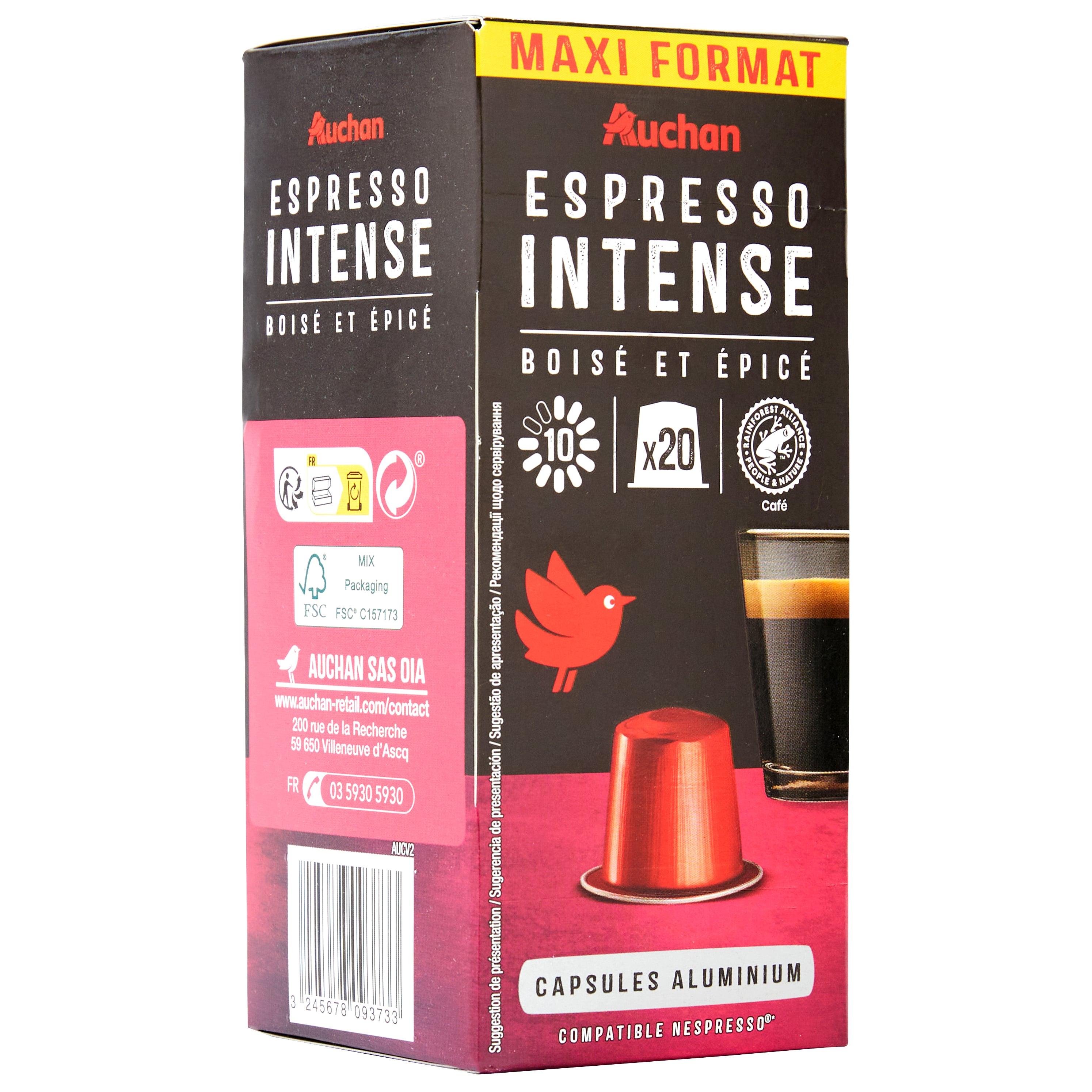 Voir la diapositive 3 : AUCHAN Capsules de café espresso intense intensité 10 compatibles Nespresso 20 capsules 104g