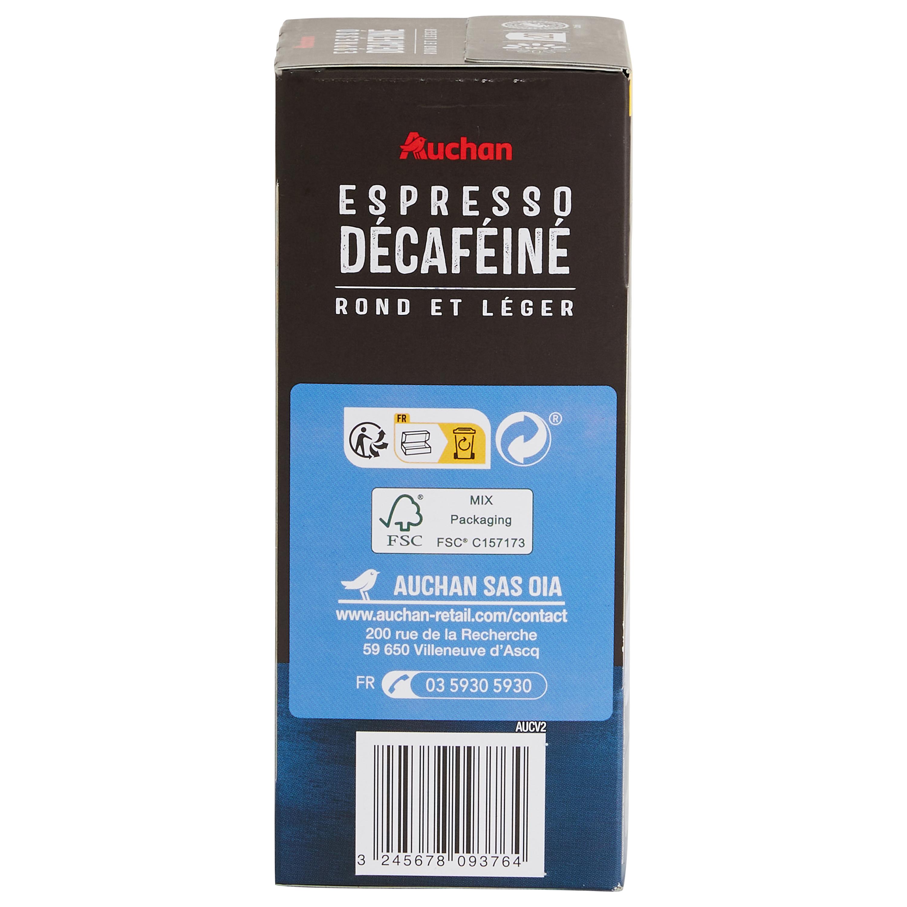 Voir la diapositive 2 : AUCHAN Capsules de café espresso décaféiné intensité 6 compatibles Nespresso 20 capsules 104g