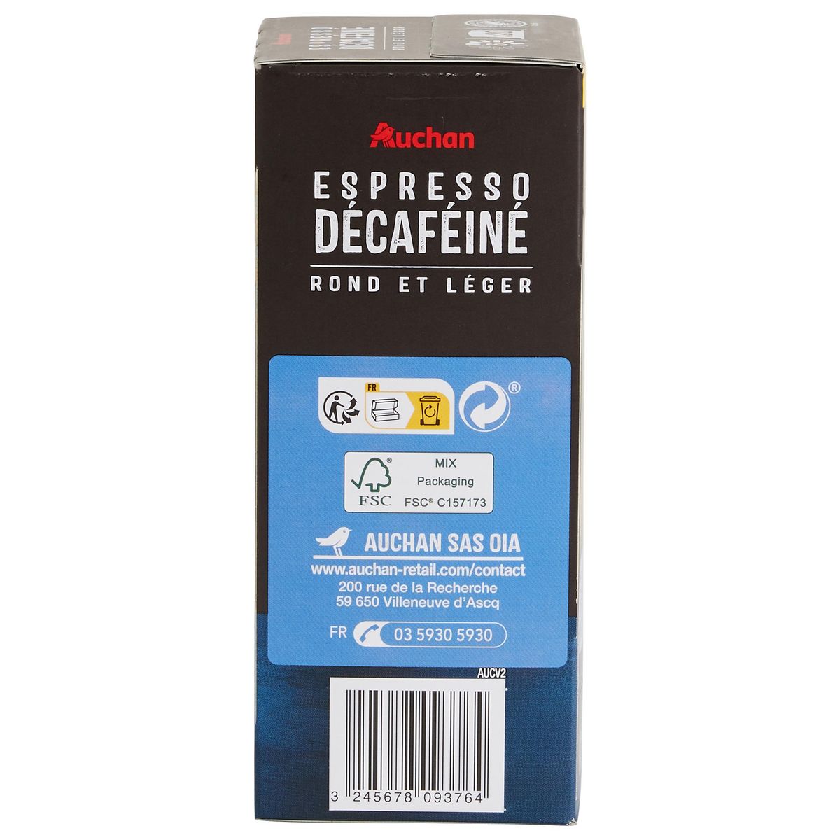 AUCHAN Capsules de café espresso décaféiné intensité 6 compatibles Nespresso 20 capsules 104g
