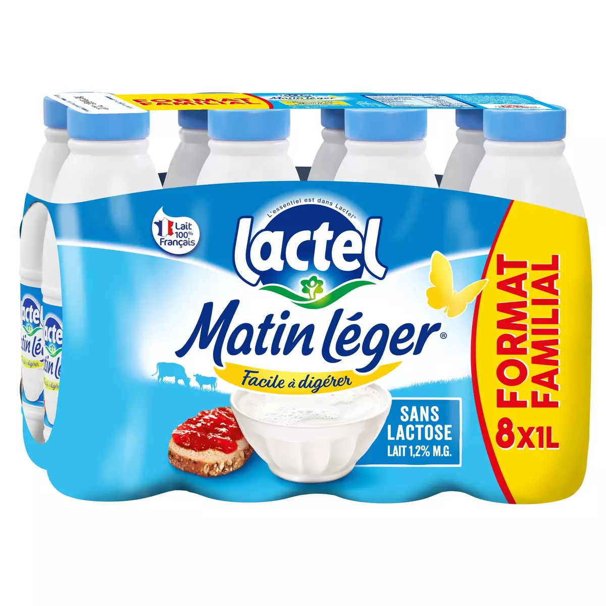 LACTEL Matin léger Lait facile à digérer sans lactose 8x1L