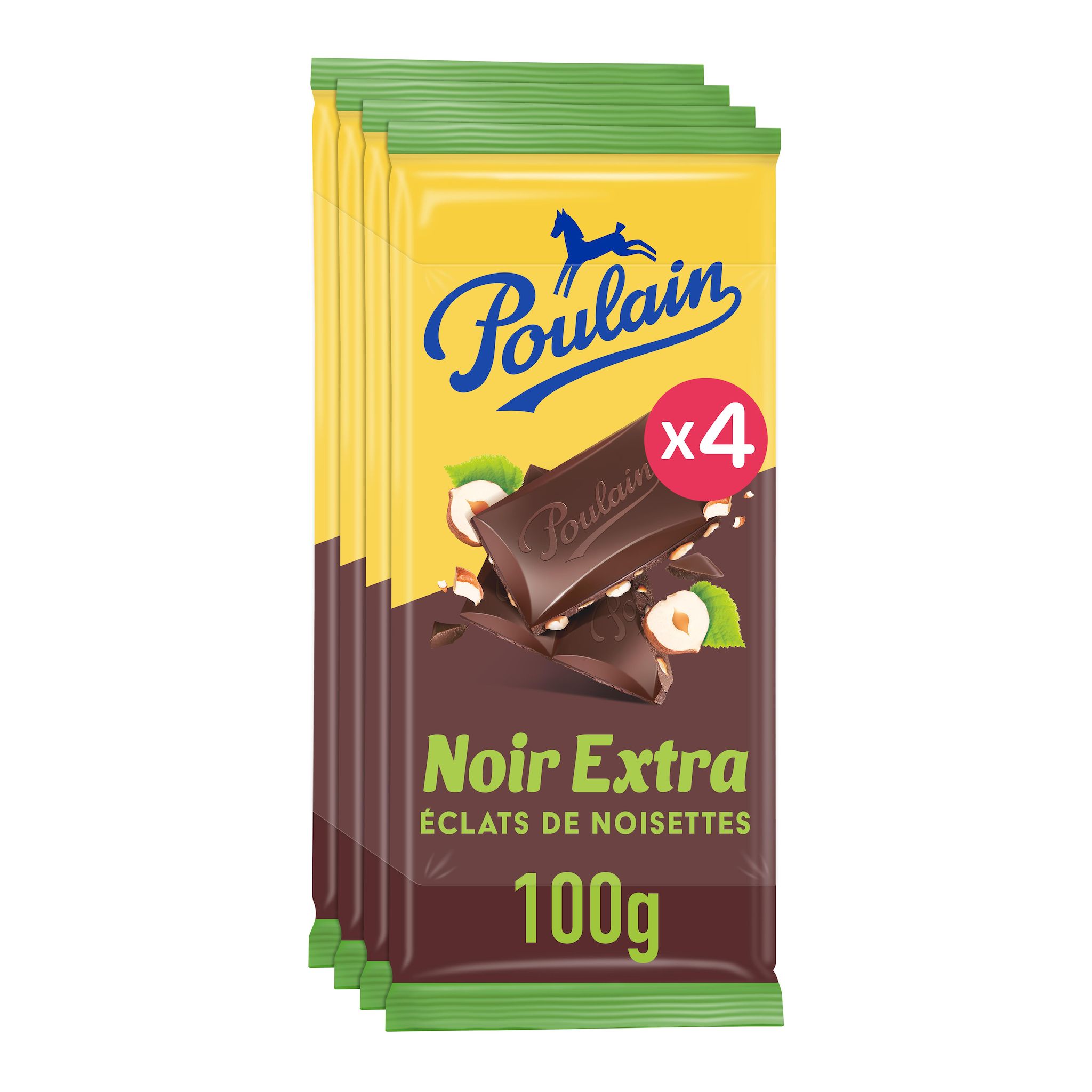POULAIN Tablette de chocolat noir extra fin aux éclats de noisettes 4 tablettes 4x100g
