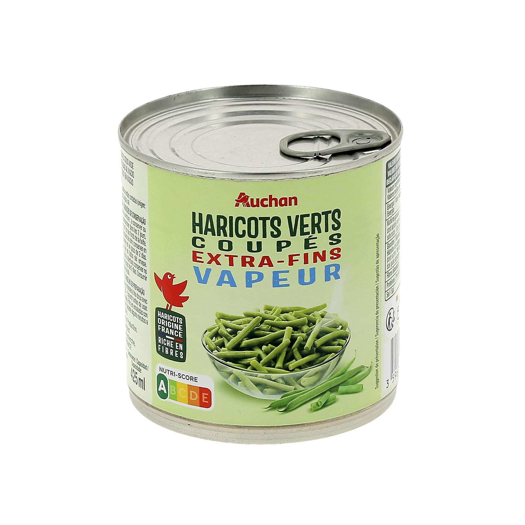 Voir la diapositive 2 : AUCHAN Haricots verts coupés extra fins vapeur 225g