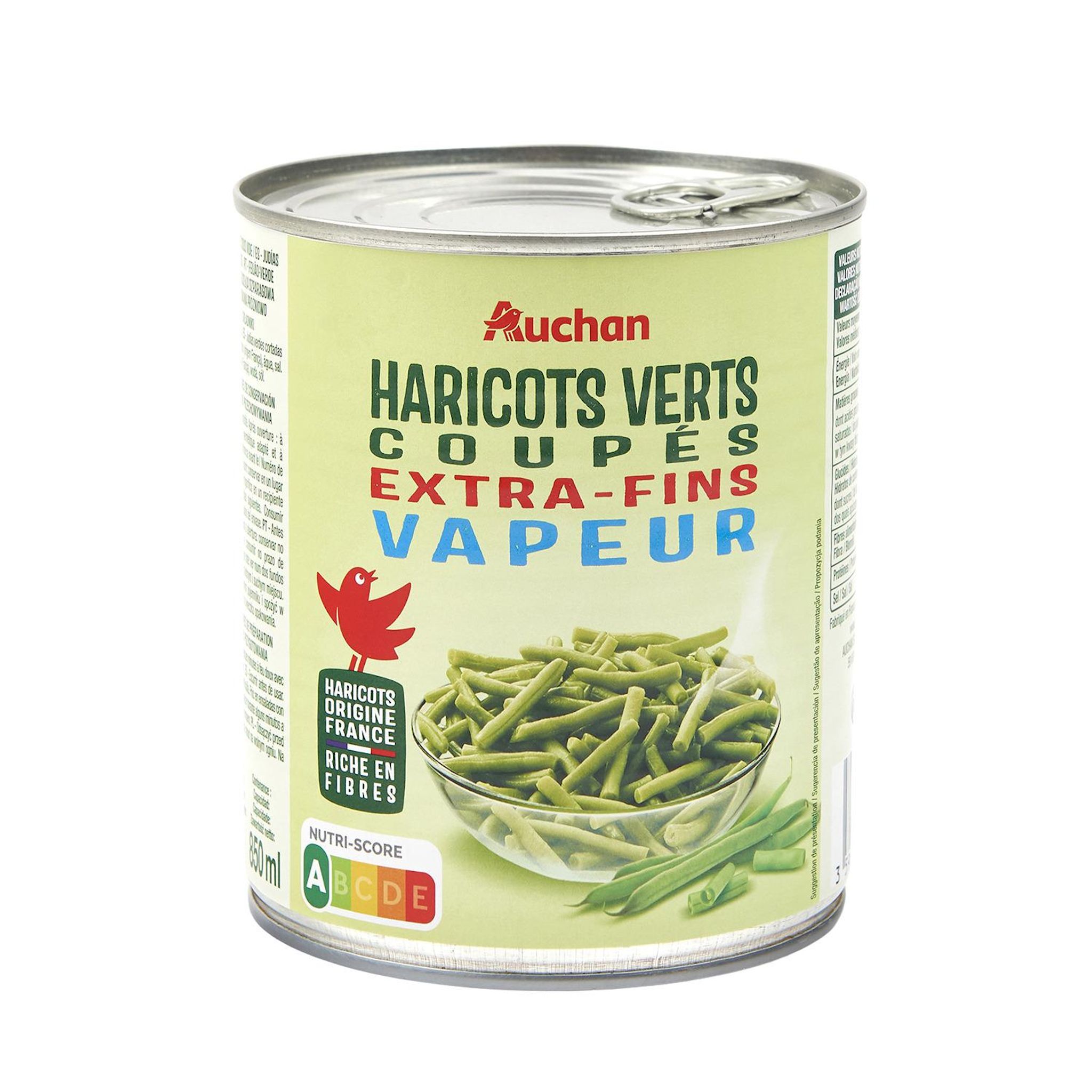Voir la diapositive 3 : AUCHAN Haricots verts extra-fins vapeur 455g