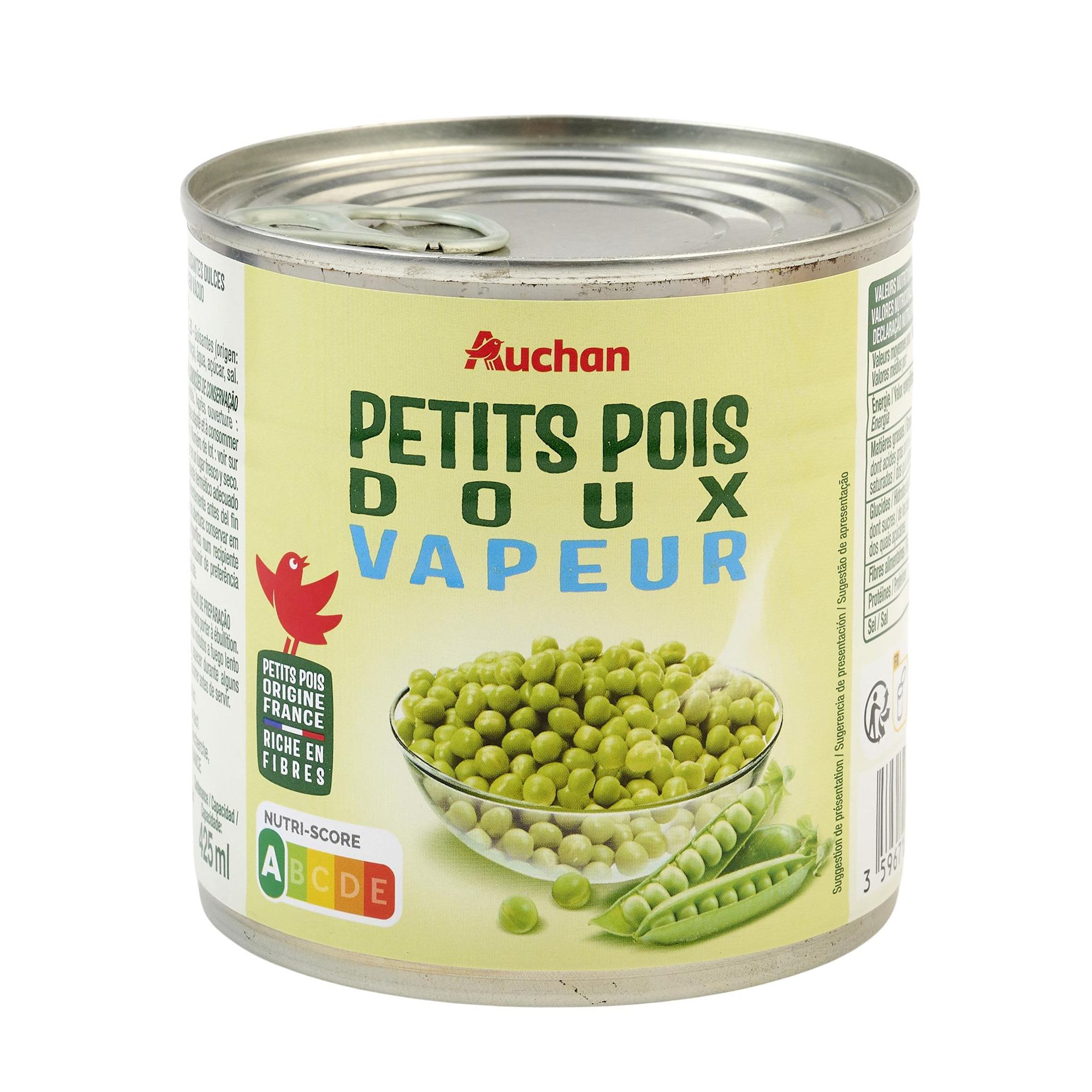 Voir la diapositive 5 : AUCHAN Petits pois à la vapeur 265g