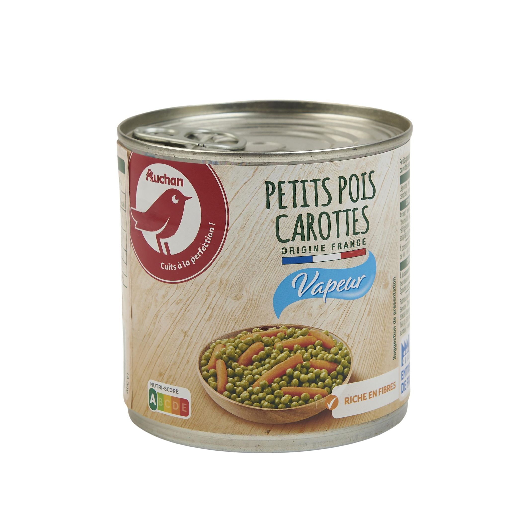 Voir la diapositive 2 : AUCHAN Petits pois carottes vapeur 265g
