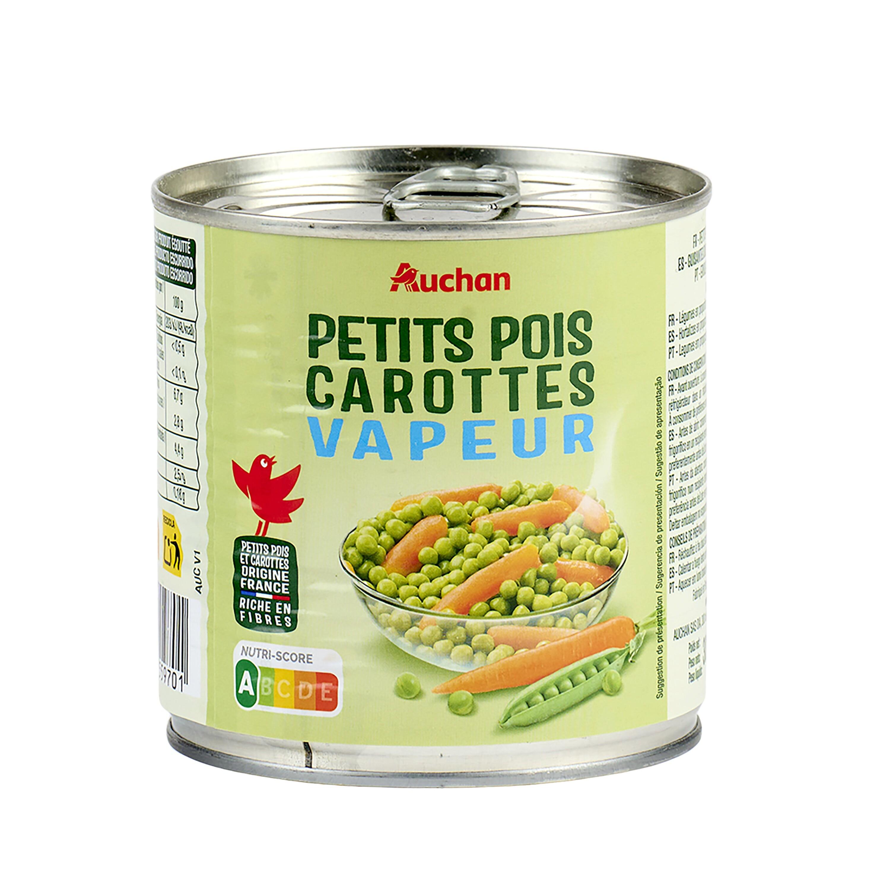 Voir la diapositive 3 : AUCHAN Petits pois carottes vapeur 265g