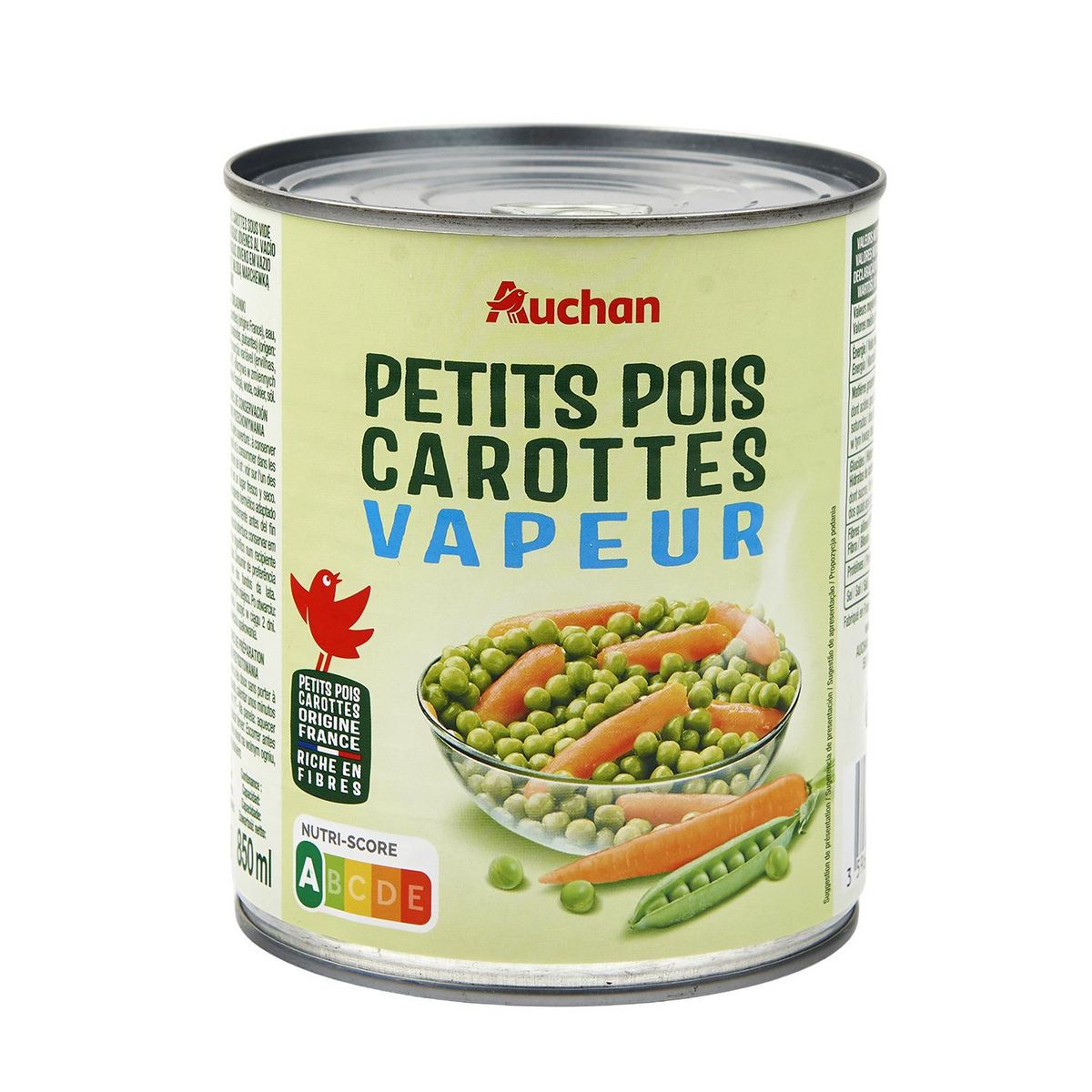 AUCHAN Petits pois carottes vapeur 530g