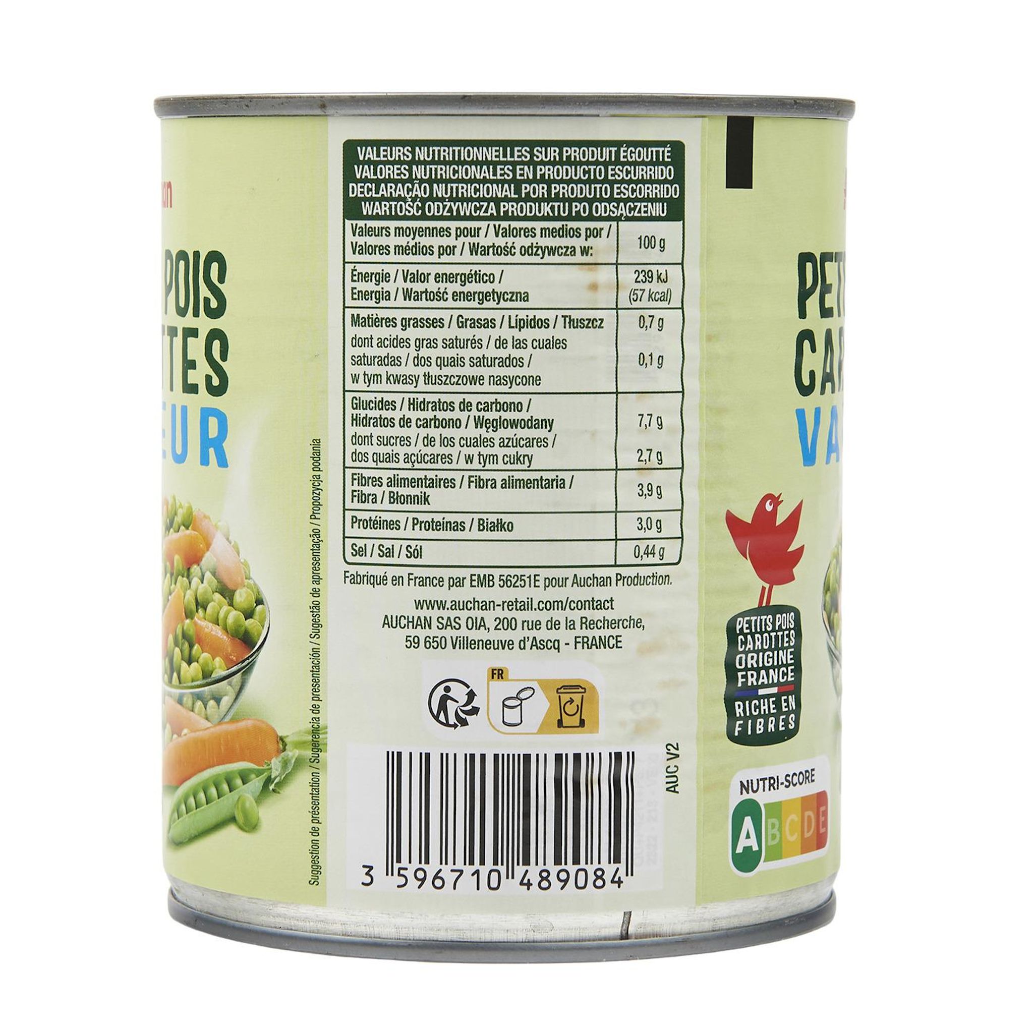 Voir la diapositive 4 : AUCHAN Petits pois carottes vapeur 530g