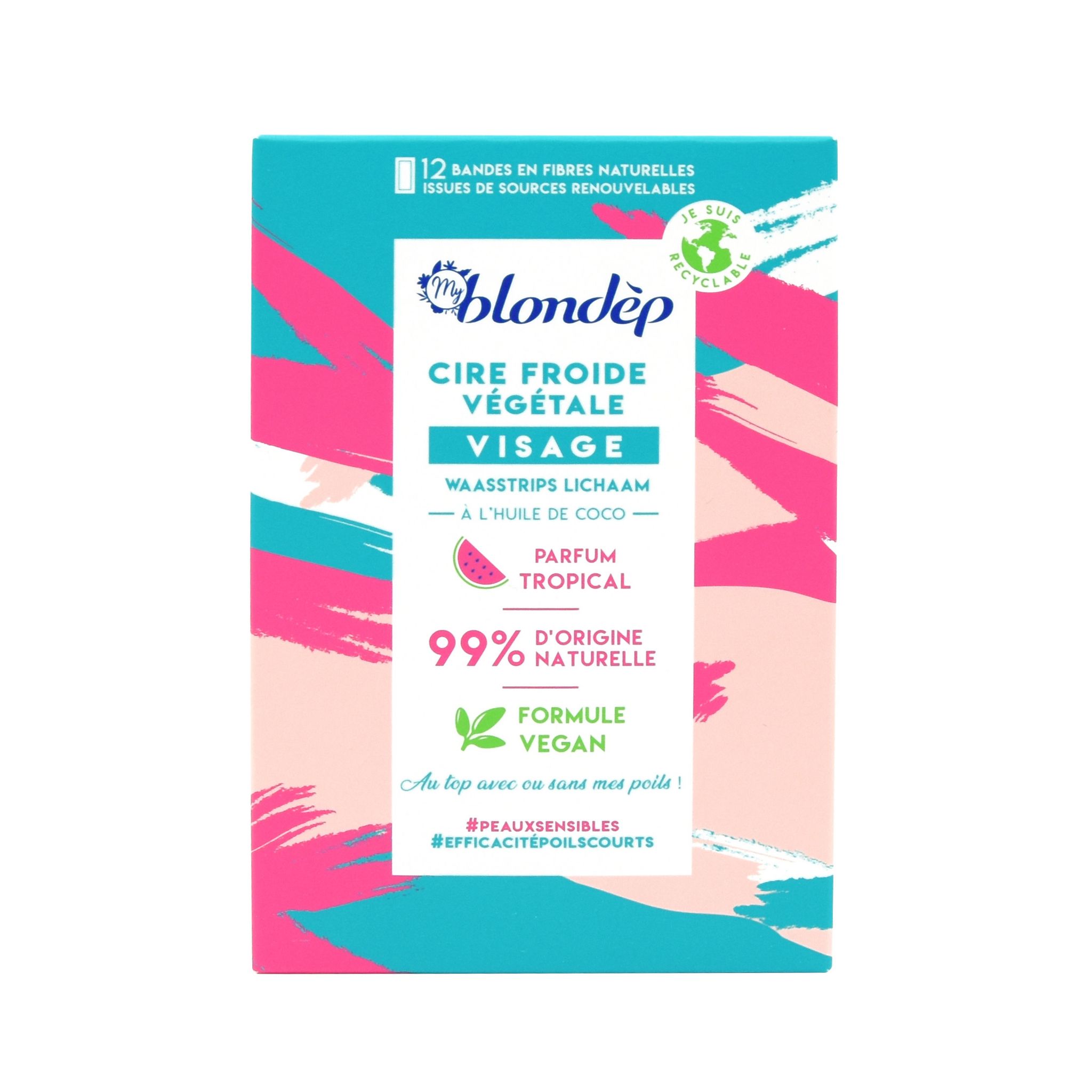 MY BLONDEP Bandes de cire froide visage vegan parfum tropical peaux sensibles 12 bandes