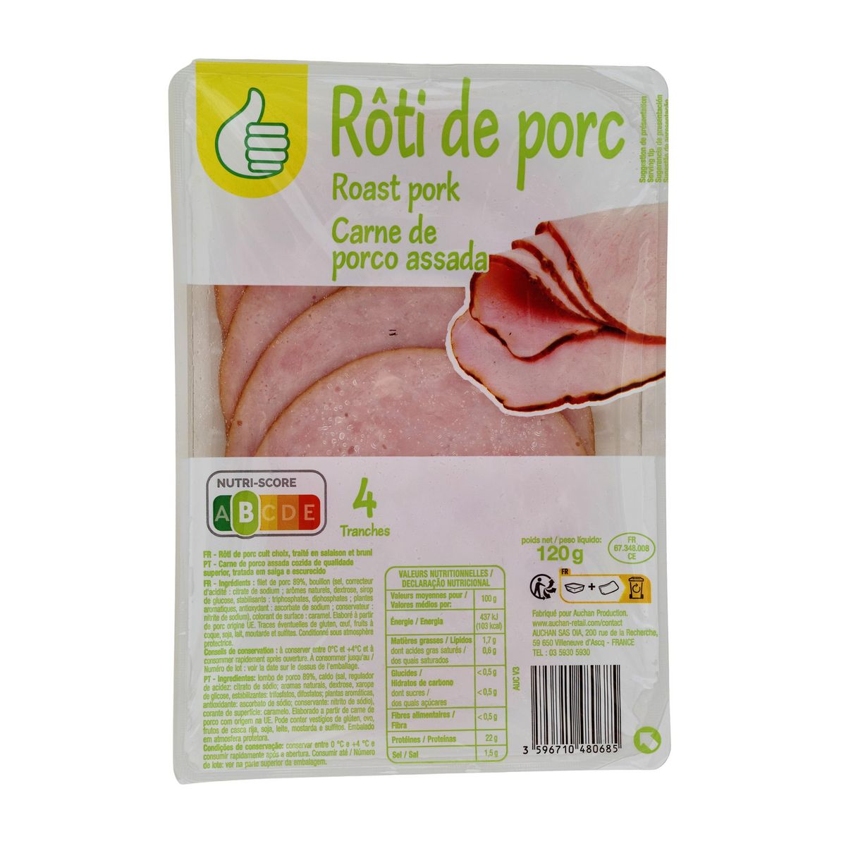 POUCE Rôti de porc cuit 4 tranches 120g