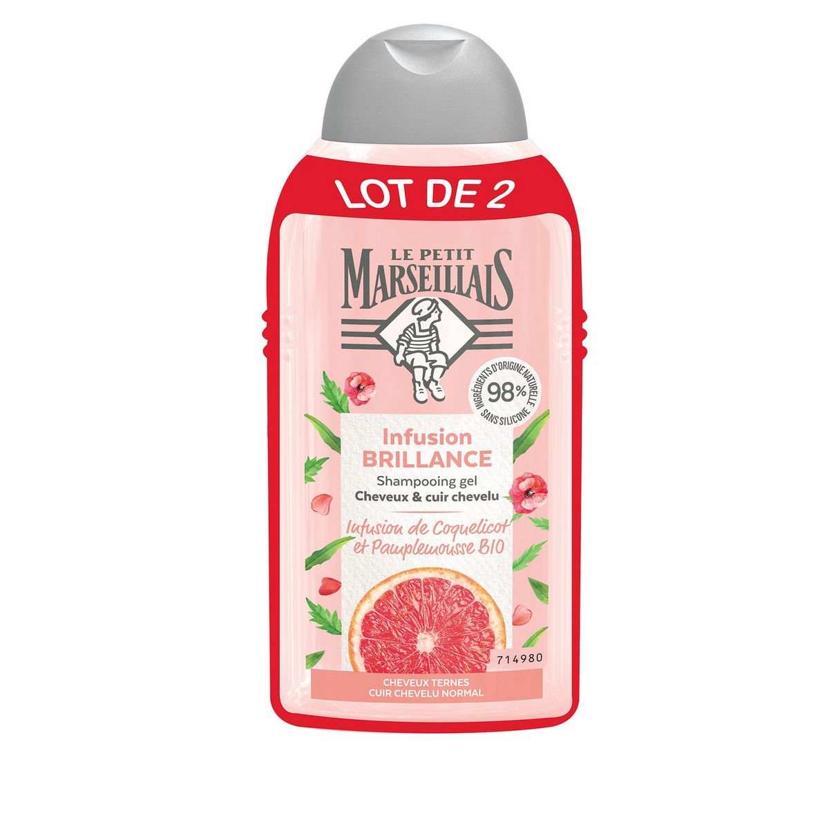 LE PETIT MARSEILLAIS Shampooing infusion brillance cheveux ternes et  cuir chevelu normal 2x250ml