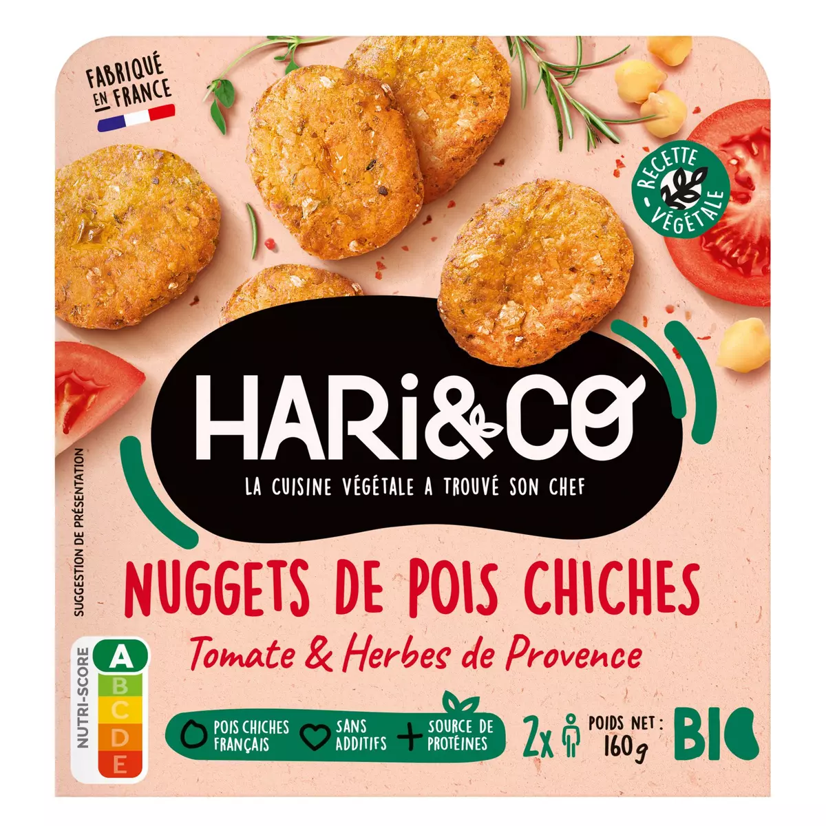 HARI&CO Nuggets de pois chiches, tomates et herbes de provence bio 2 portions 160g