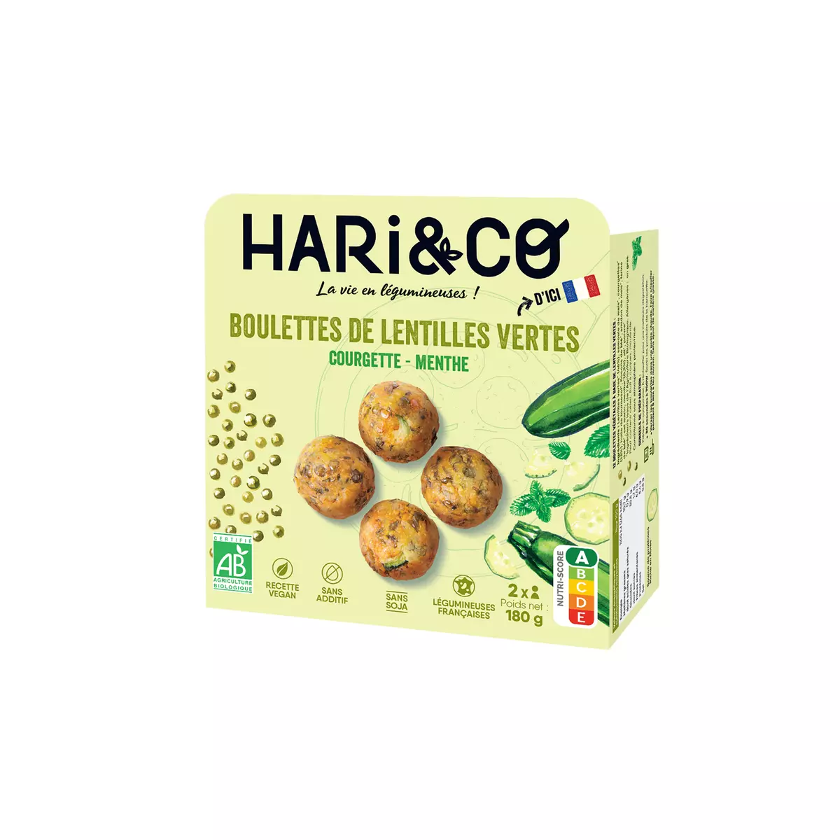 HARI&CO Boulettes de lentilles vertes à la courgette et menthe bio 2 portions 180g