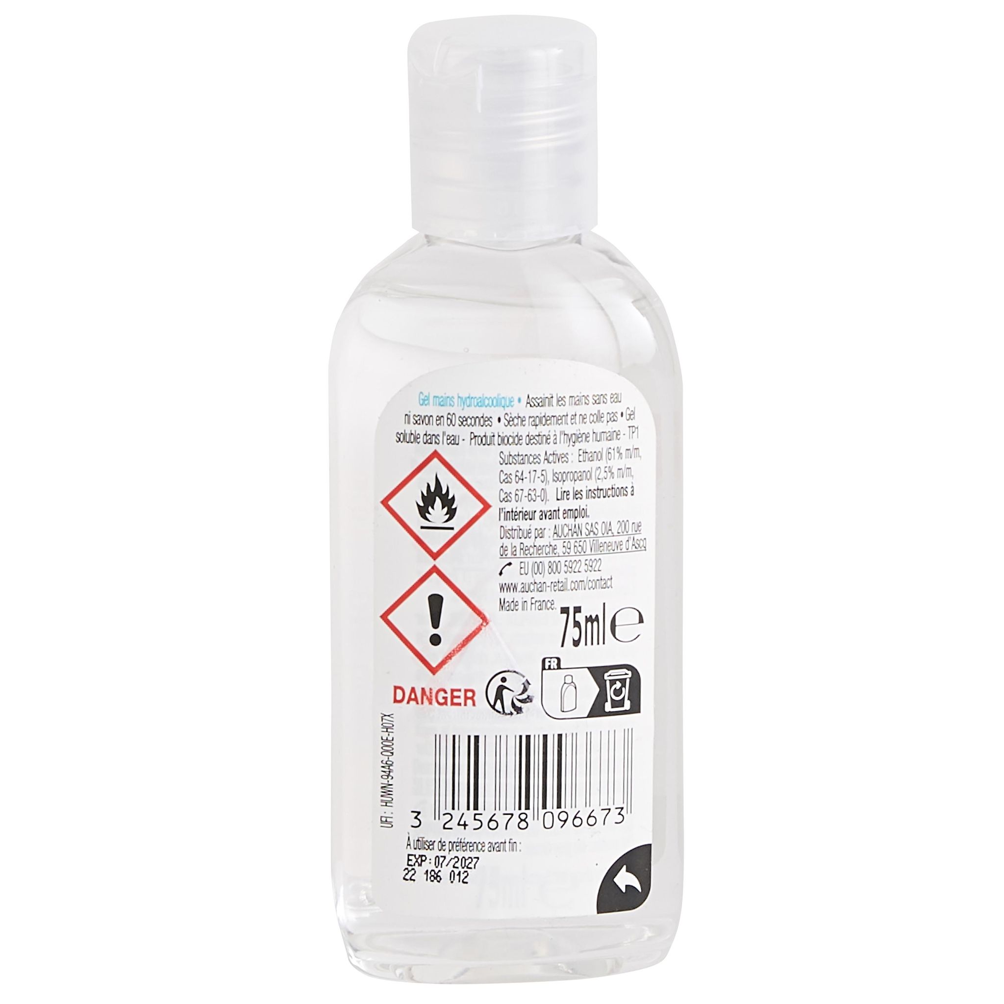 Voir la diapositive 2 : AUCHAN Gel mains hydroalcoolique 75ml